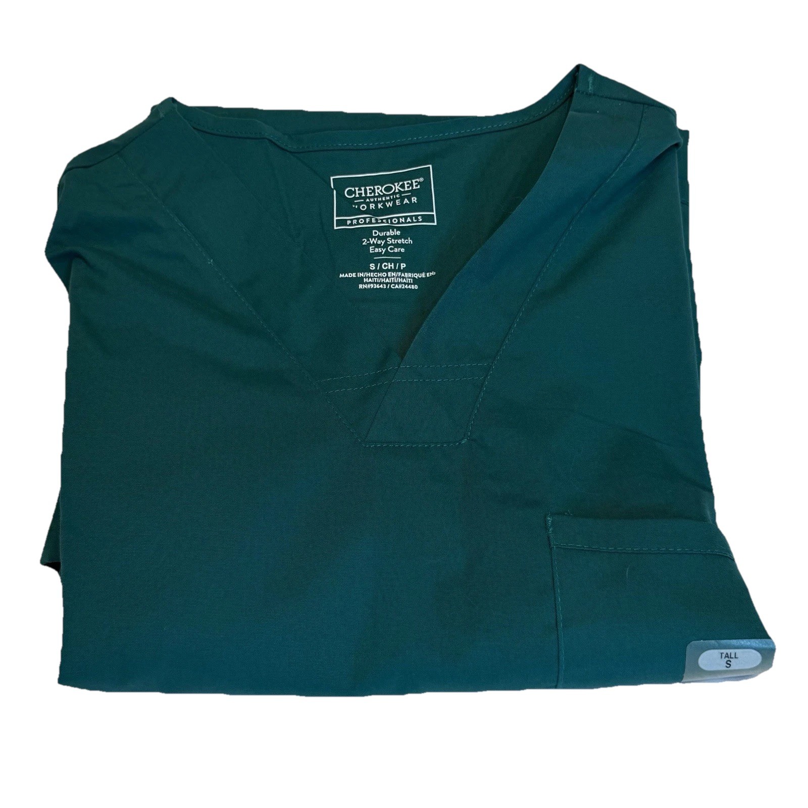 Cherokee Mens V-Neck Scrub Top Professionals Shirt Hunter Green S Tall WW695 HUN