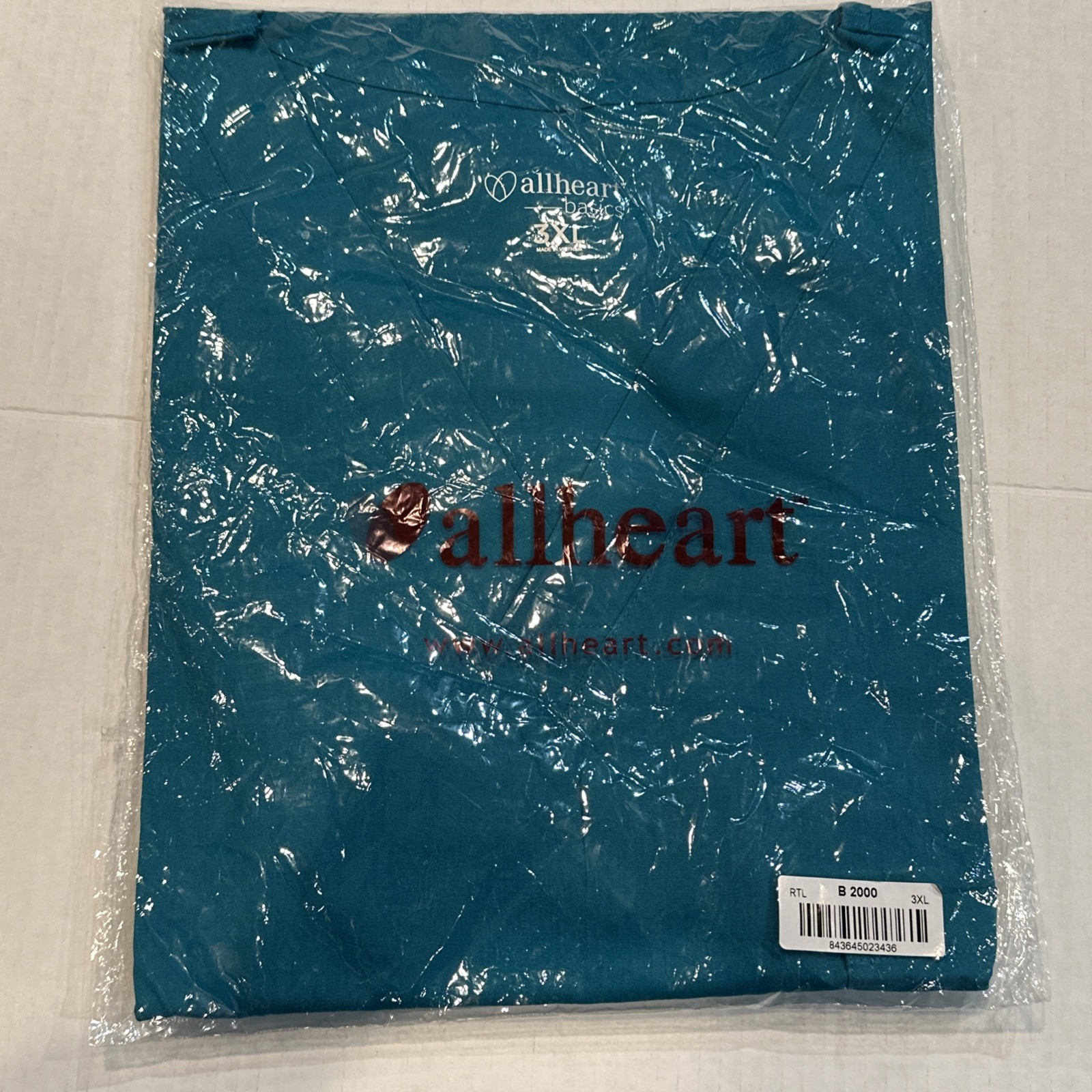 Allheart Scrub Basics Scrub Top Size 3XL Unisex Teal V-Neck NEW In PKG