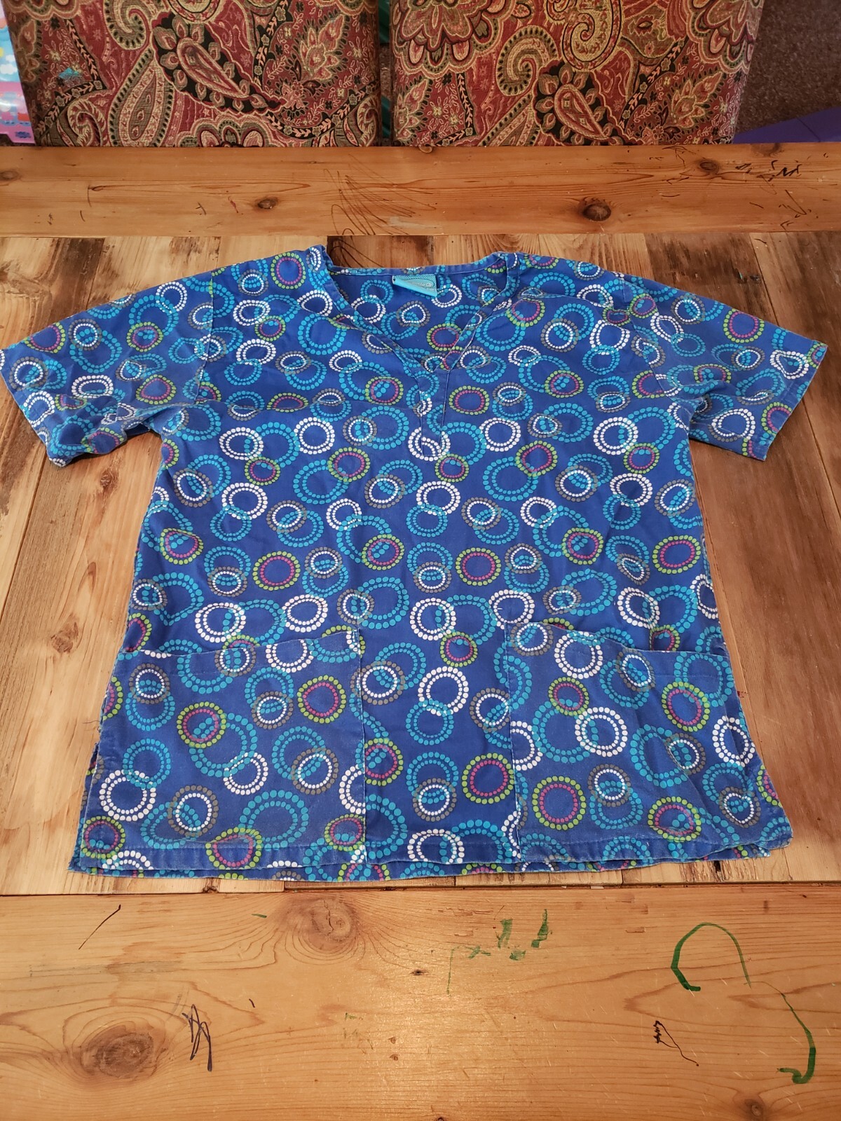 Geometric The Scrub Co Top Uniforms Womens Shirt Workwear Size M Medium Circles