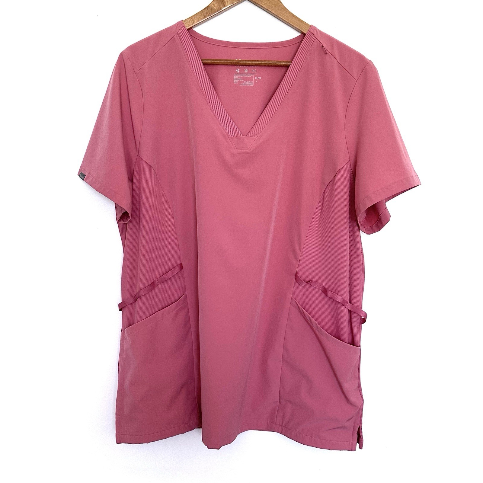 Hanes Scrub Top XL Short Sleeve V Neck Pullover Pockets Shirt