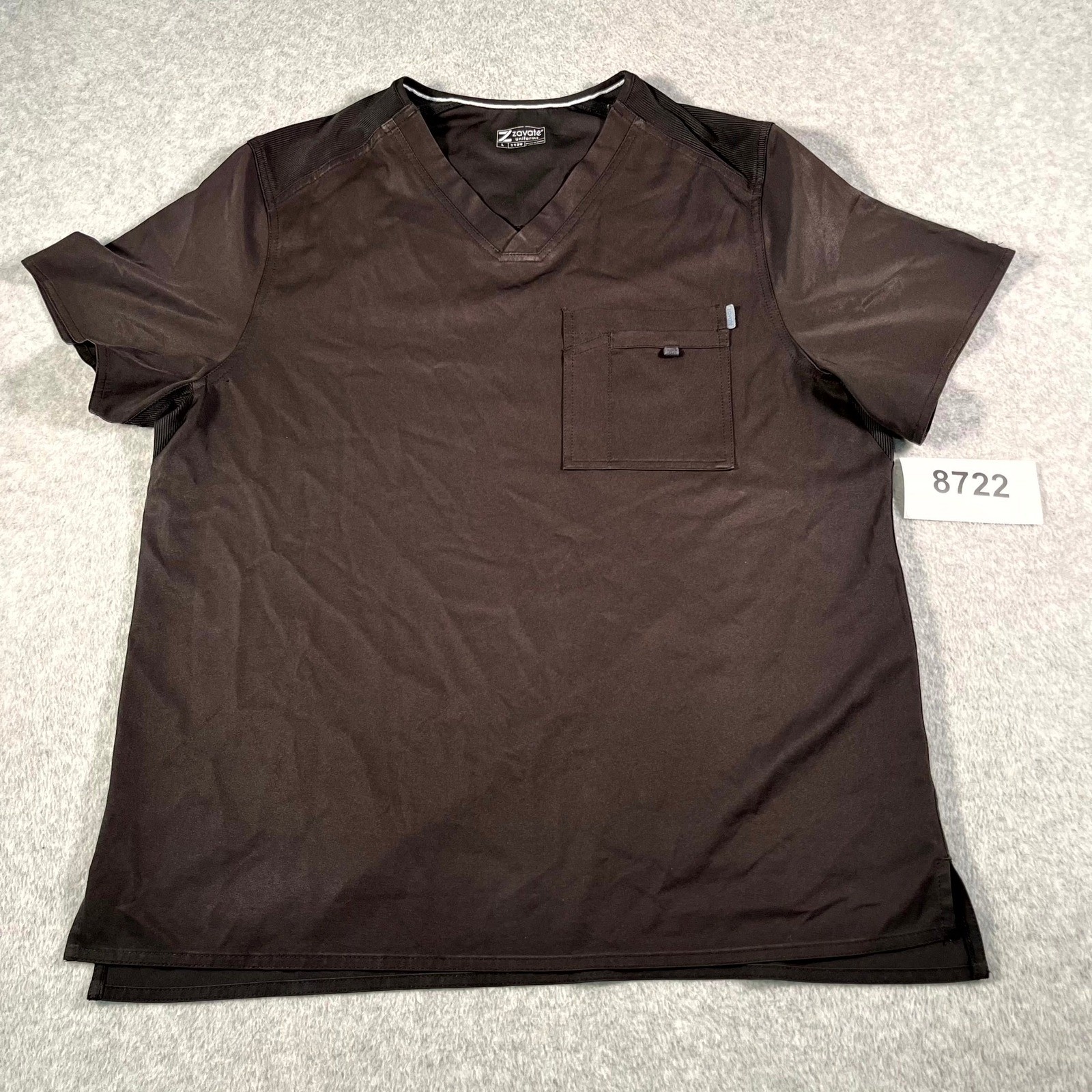 Zavate Uniforms Scrub Top Mens Brown Large Ribbed Knit Panels V Neck Medical