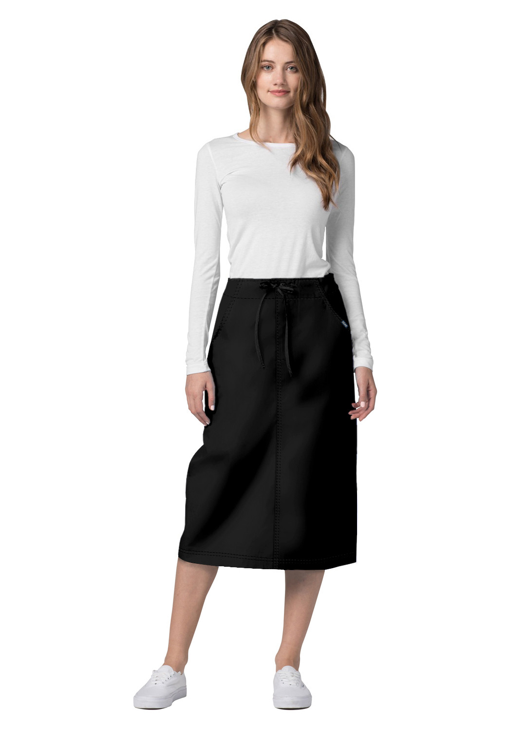 Adar Women Medical Nurse Uniform Mid Calf Length Drawstring 2 Pocket Scrub Skirt