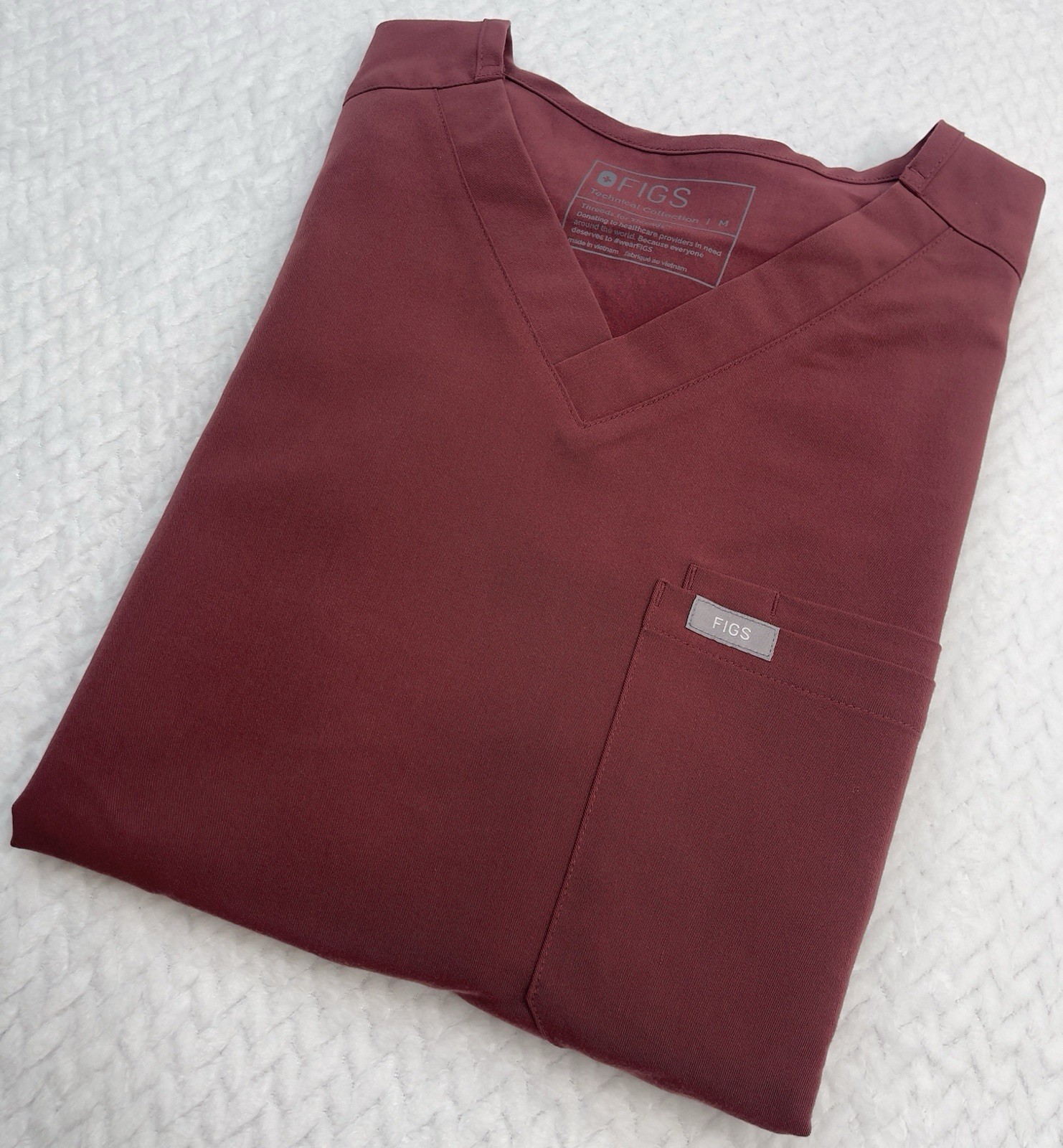 Figs Men’s Casma Technical Collection One Pocket Scrub Top Burgundy/wine Sz M