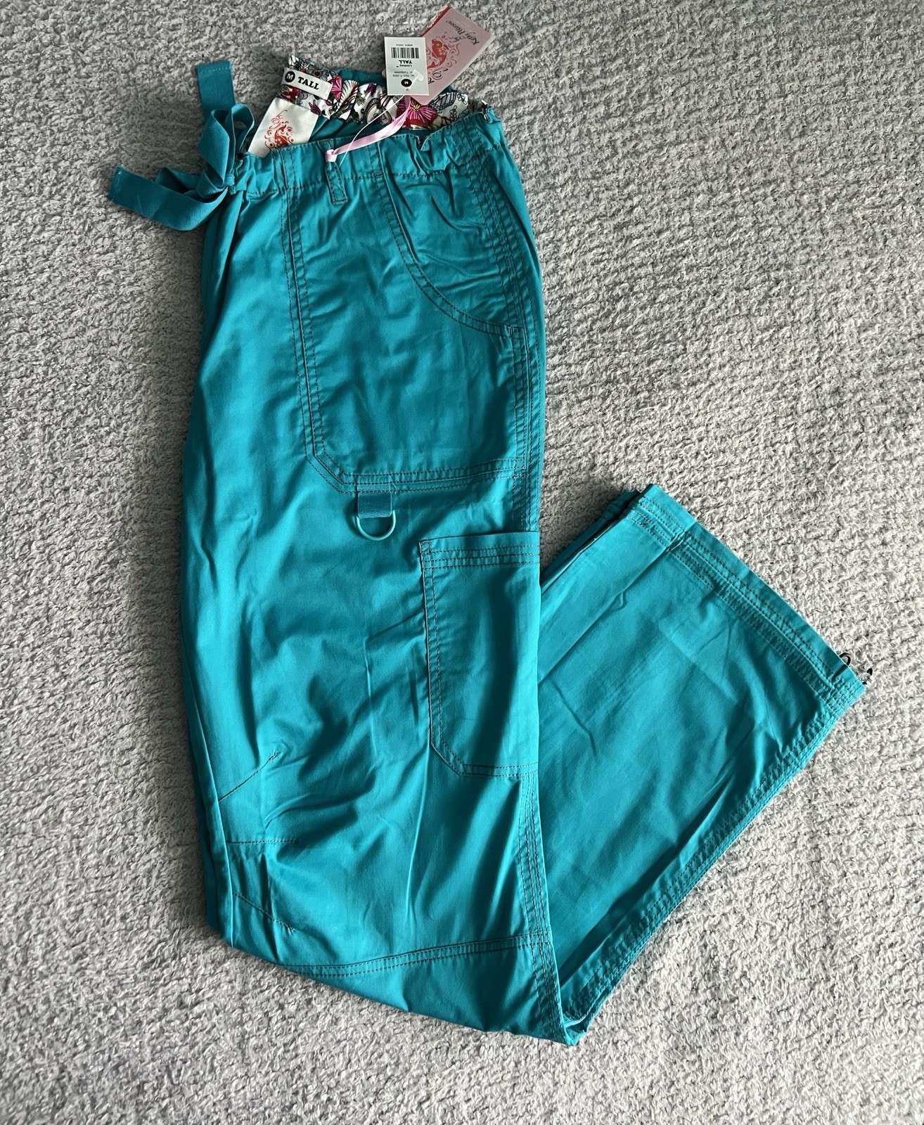 Koi Scrub Pants Women’s Medium Tall MT Turquoise Lindsey Cargo Nursing Medical