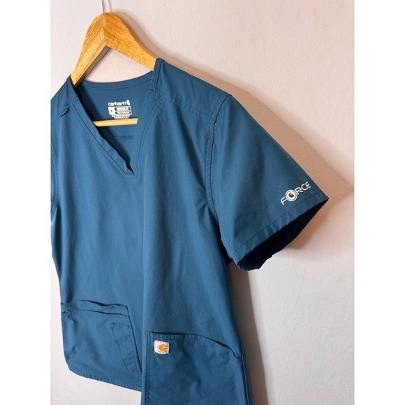 Carhartt Force Modern Fit Scrub Top Teal Blue V-Neck Medical Uniform Women M