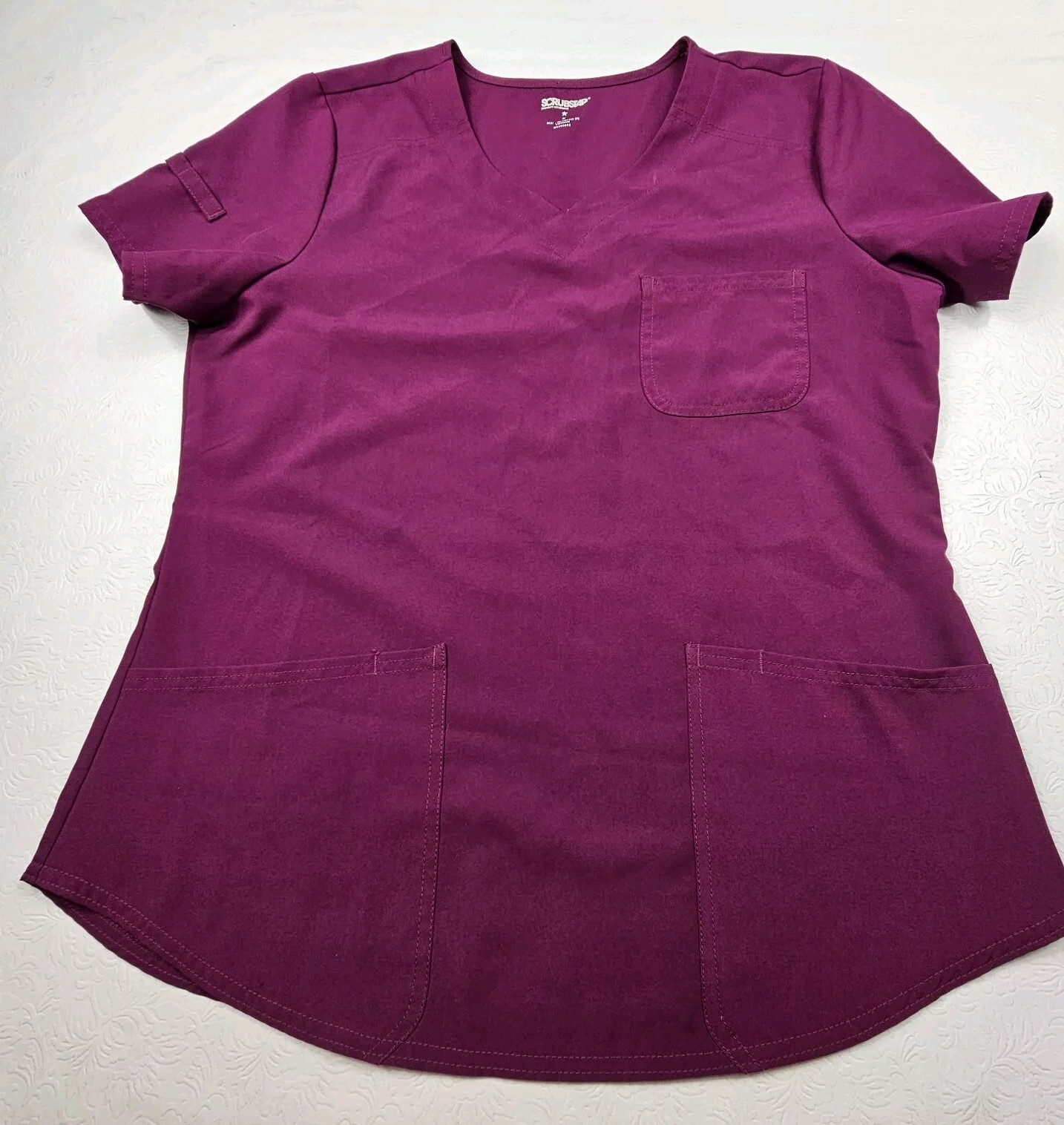 Scrubstar Scrub Top Womans Size Medium Wine Pit To Pit 21in V-Neck Pockets