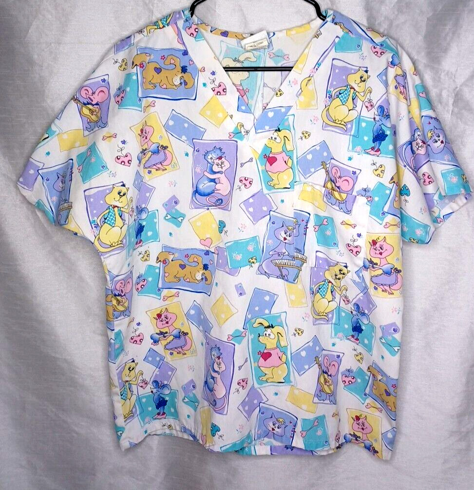 Simply Basic Scrub Top Size Small Cats And Dogs V Neck 1 Pocket