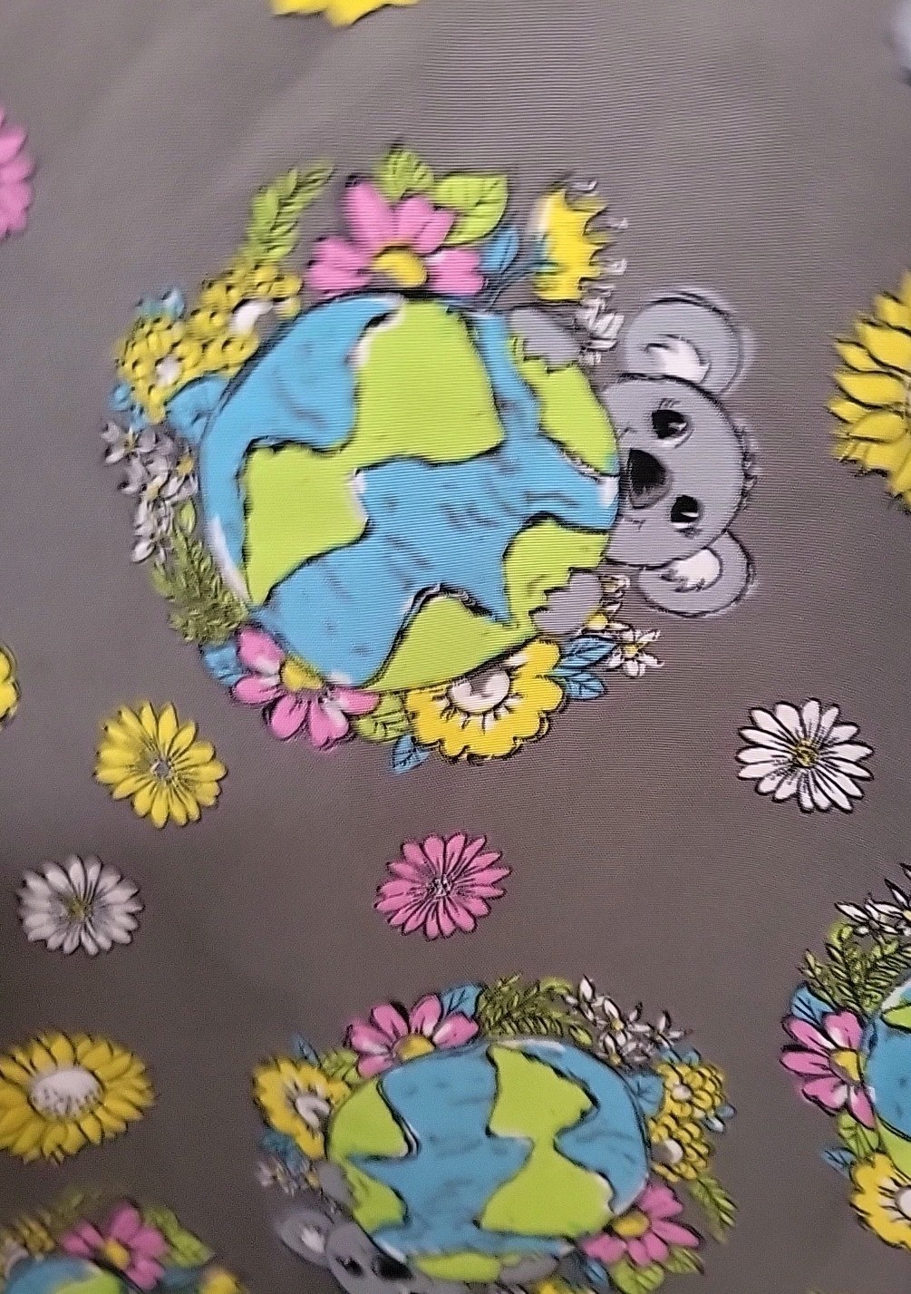 GT Performance Scrub Top Gray Koala Bear & Flowers Small NWT 3 Pockets & Loop