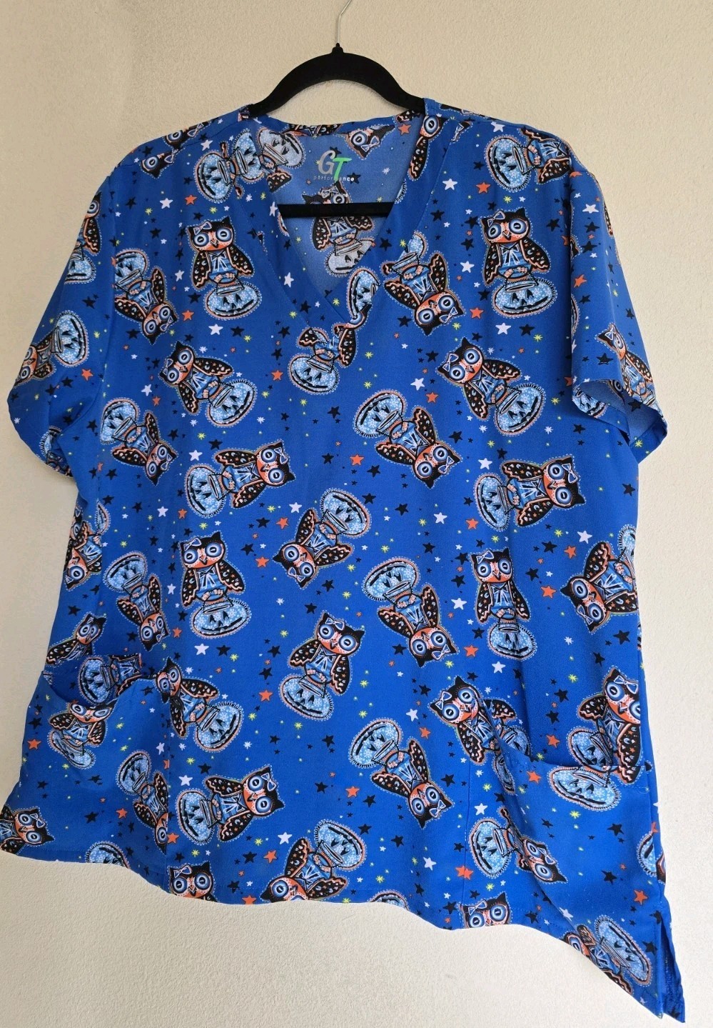 GT Performance Owls Print Womans Scrub Top Size 2X
