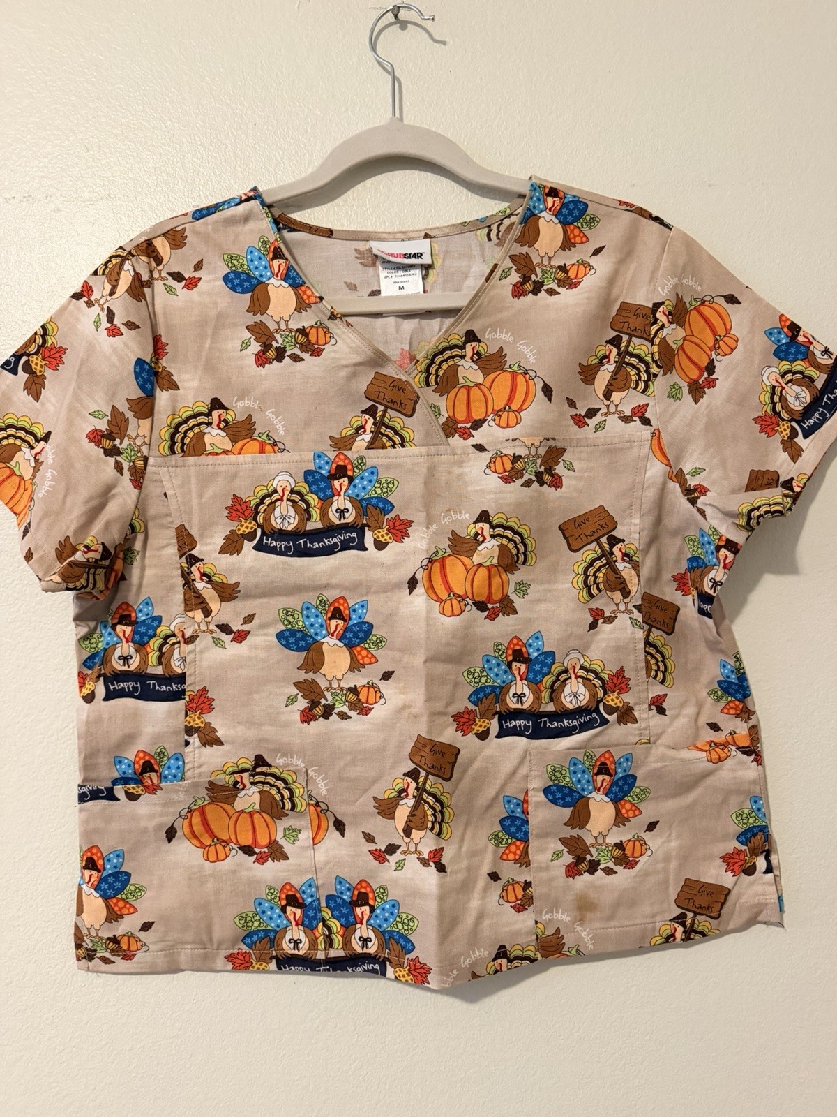Women’s ScrubStar V Neck Fall/Thanksgiving Print Size M