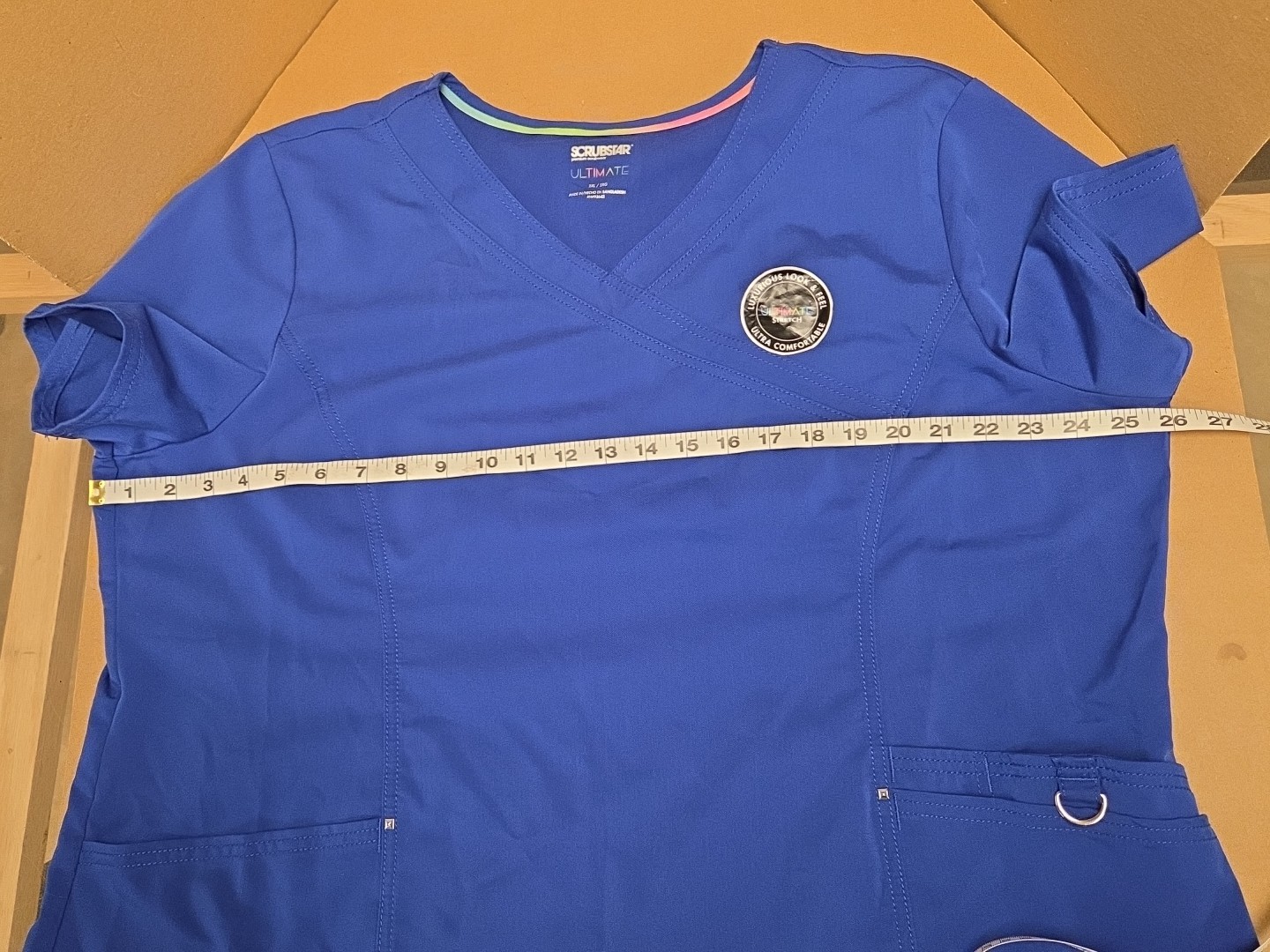 Womens 2XL Solid Blue Scrub Top Mock Wrap V Neck Premium Ultimate Scrubstar