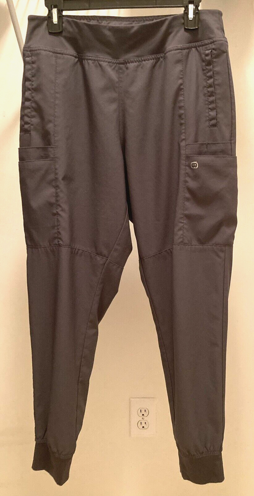 Spread Good Cheer! Dark Gray Elastic Waist & Ankle 8 Pocket Scrub Pants Size L