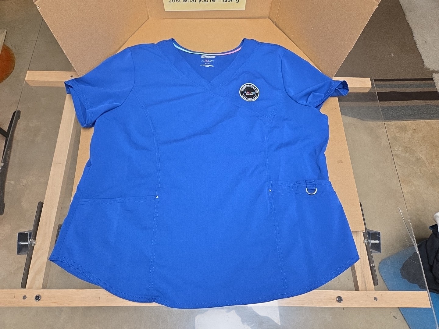 Womens 2XL Solid Blue Scrub Top Mock Wrap V Neck Premium Ultimate Scrubstar