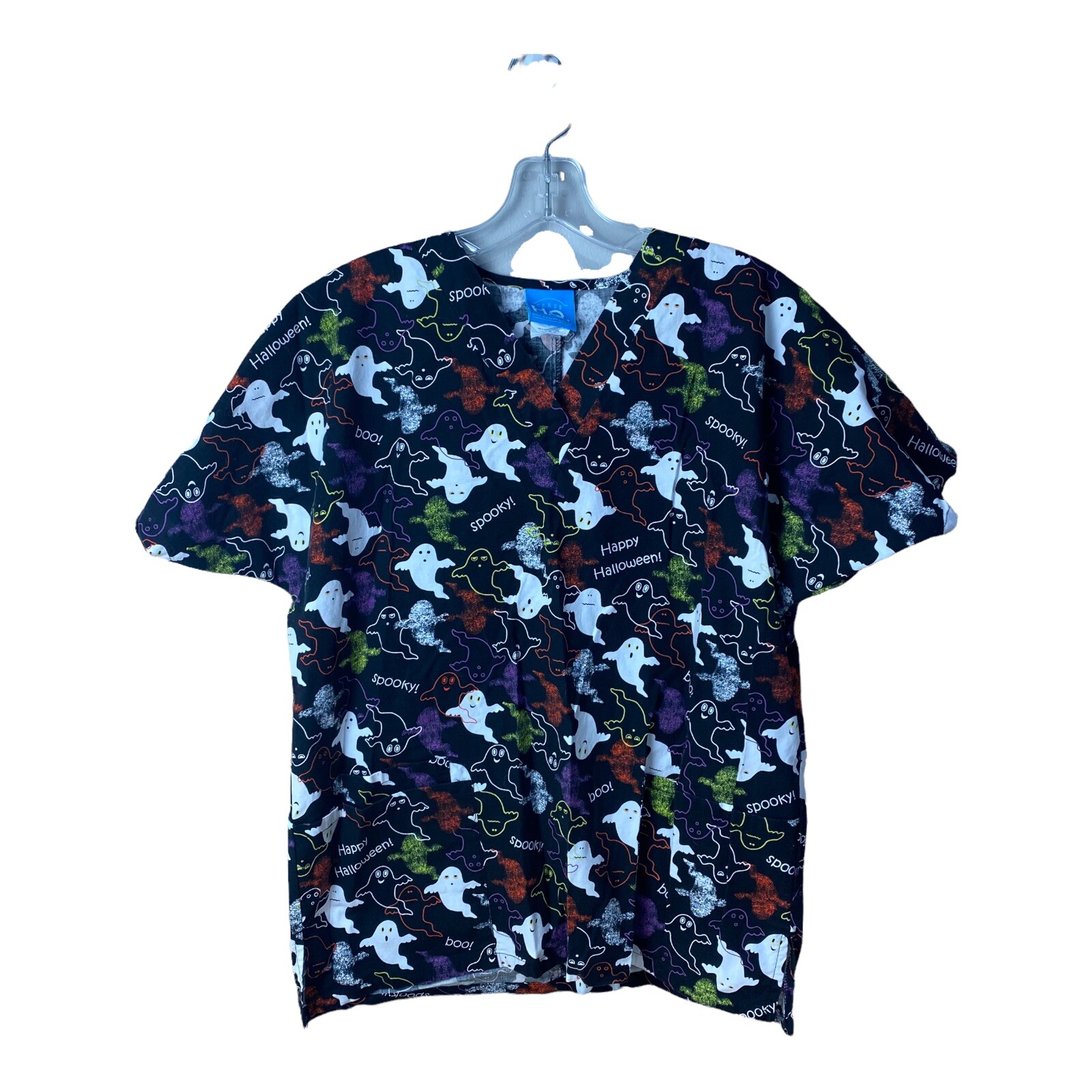 HQ Halloween Scrub Top Womens Size Small Ghosts Boo Spooky
