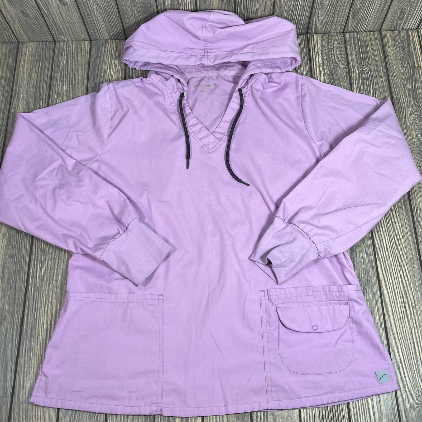 Butter Soft Lithi Women Scrub Top Hooded Jacket Pullover Lavender Hoodie Sz L