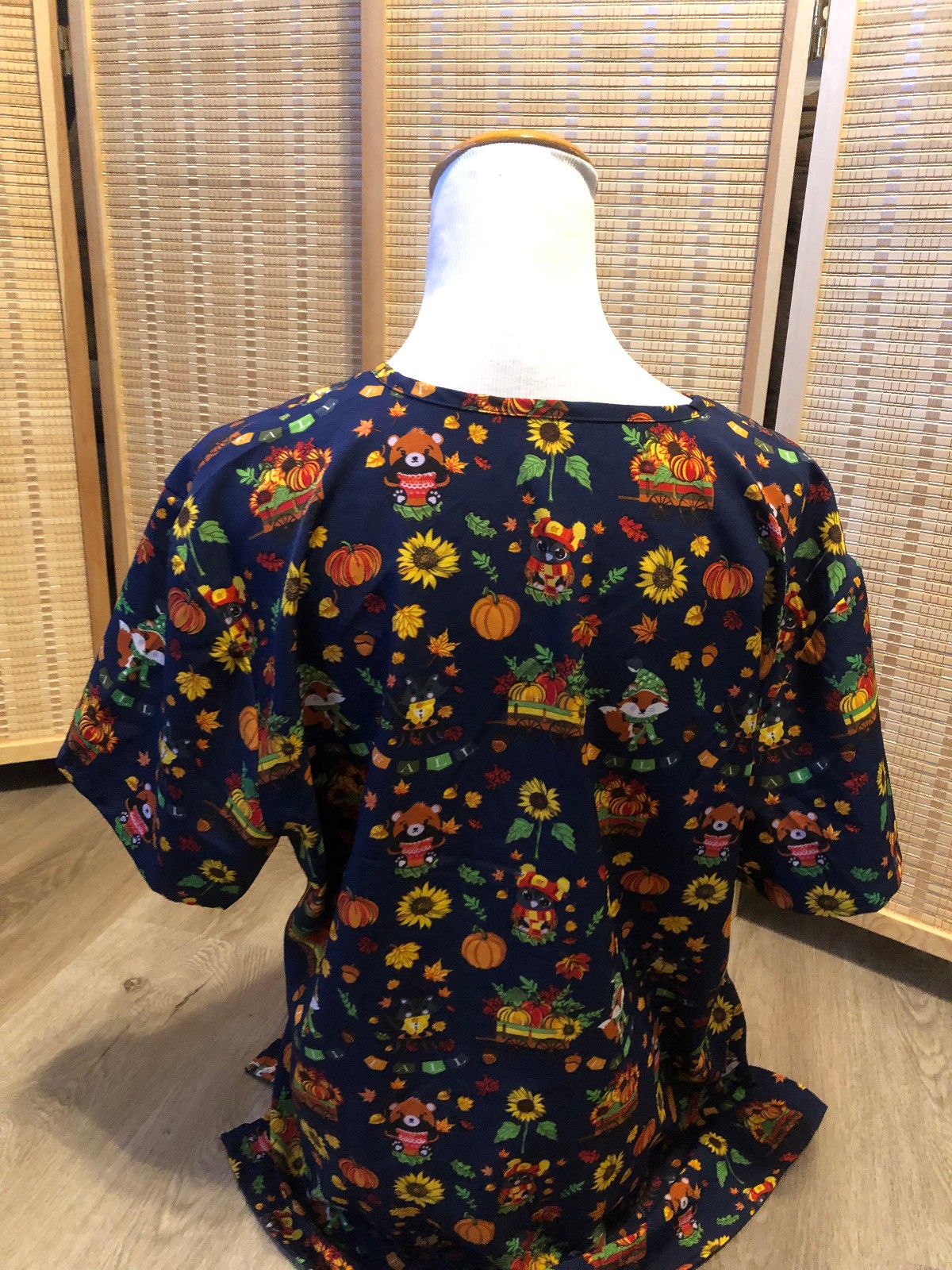 GT Scrub Scrubs Top Thanksgiving Pumpkins Fox Fall Theme Leaves XL (H250)
