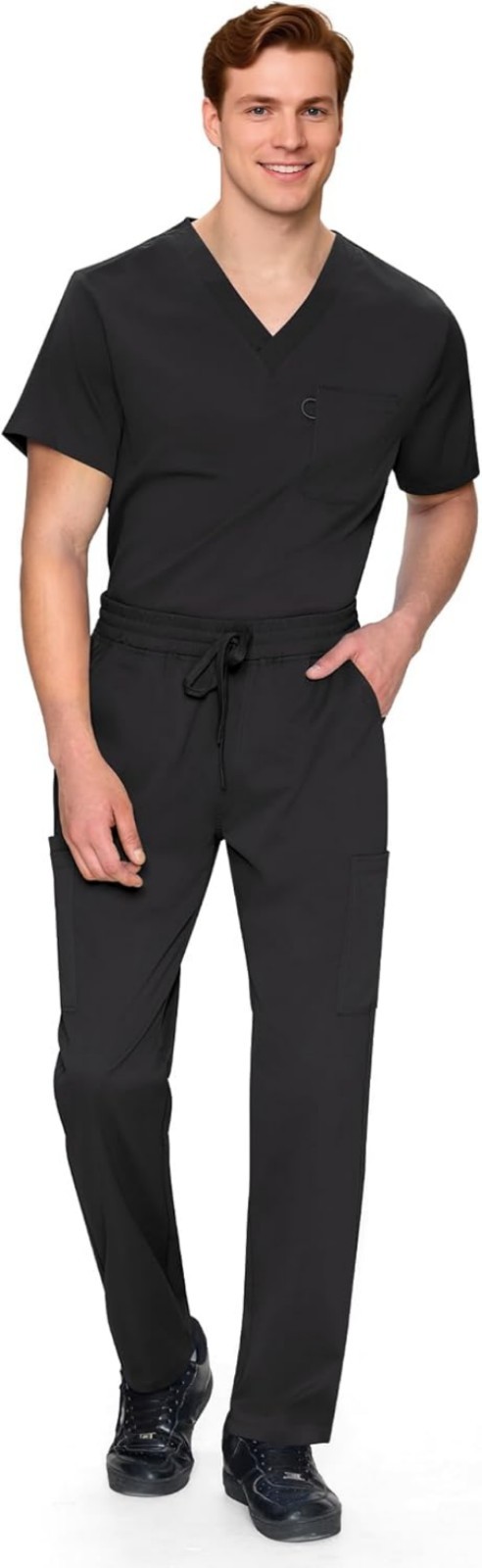 Scrubs for Men Set – V-Neck Scrub Top and Straight Leg Pants with 11 Pockets …