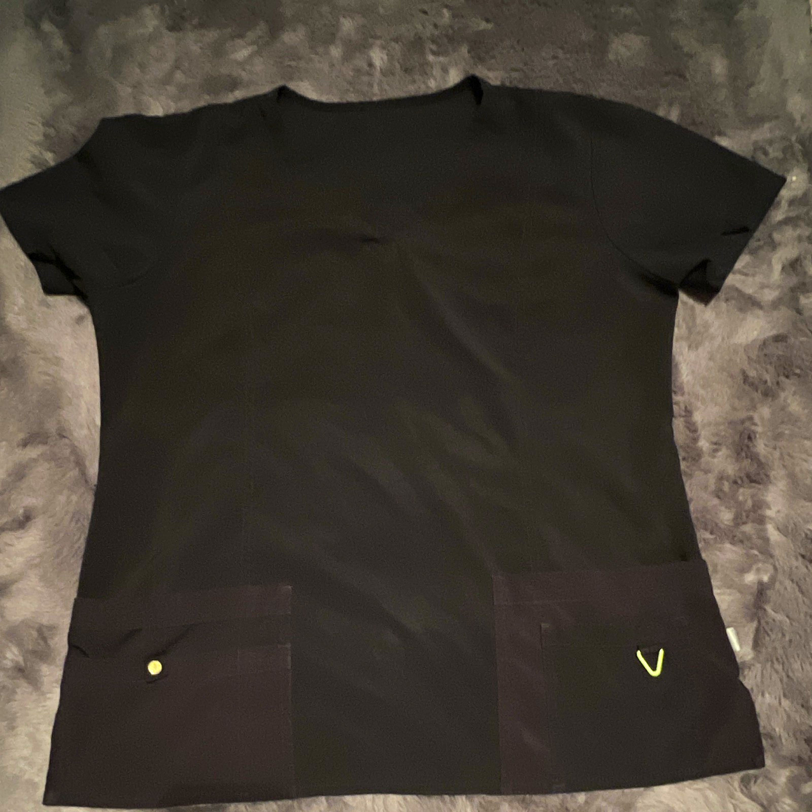 Women’s Medical Scrub Large Top Black Solid Short Sleeve Pockets