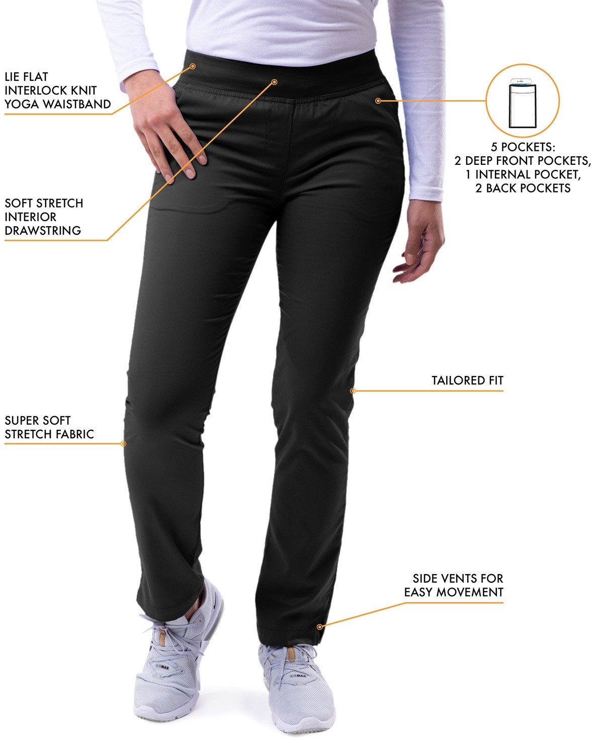 Adar Pro Scrubs For Women – Skinny Leg Yoga Scrub Pants – P7102T
