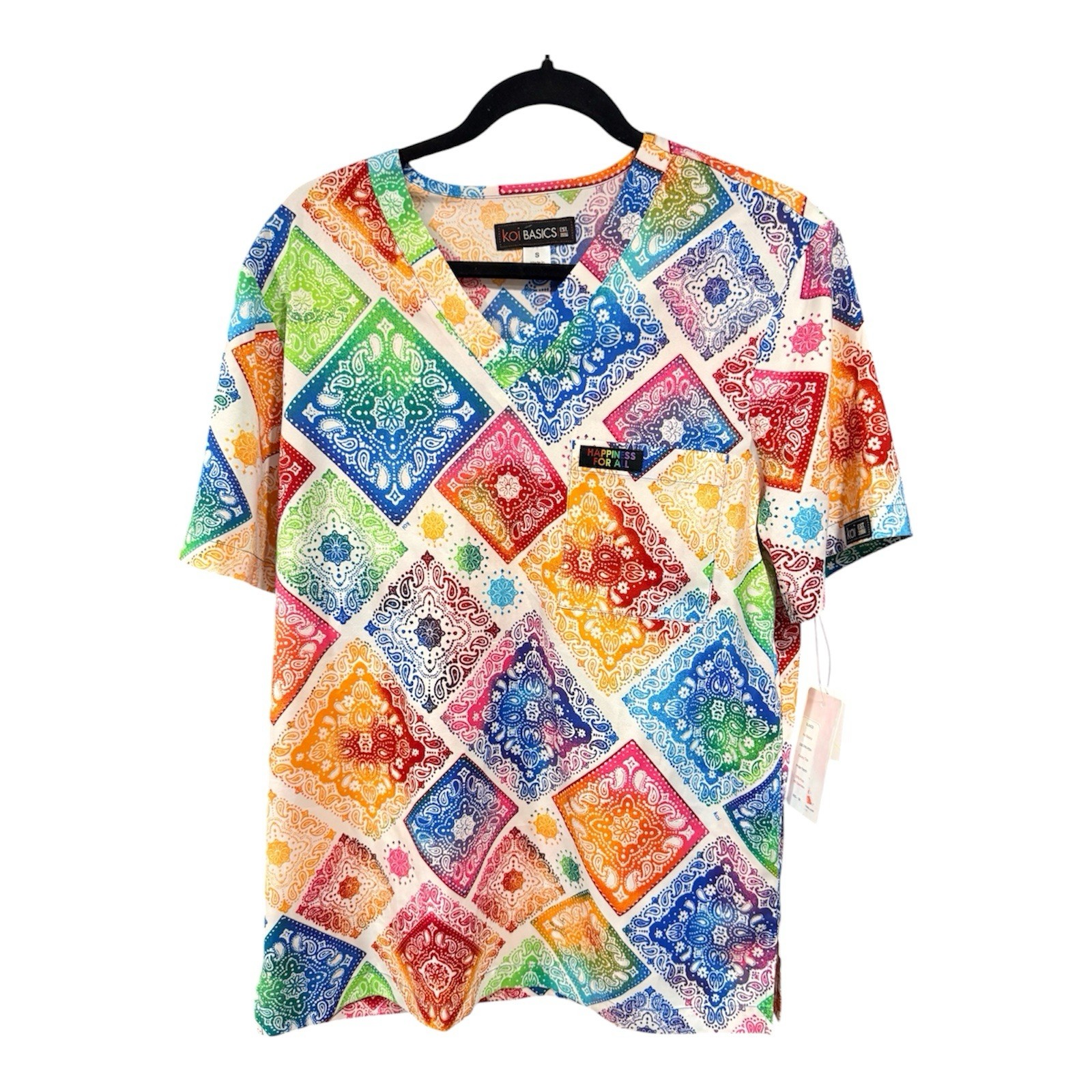 Koi Basics Multi-Color Bandana Print Scrub Top