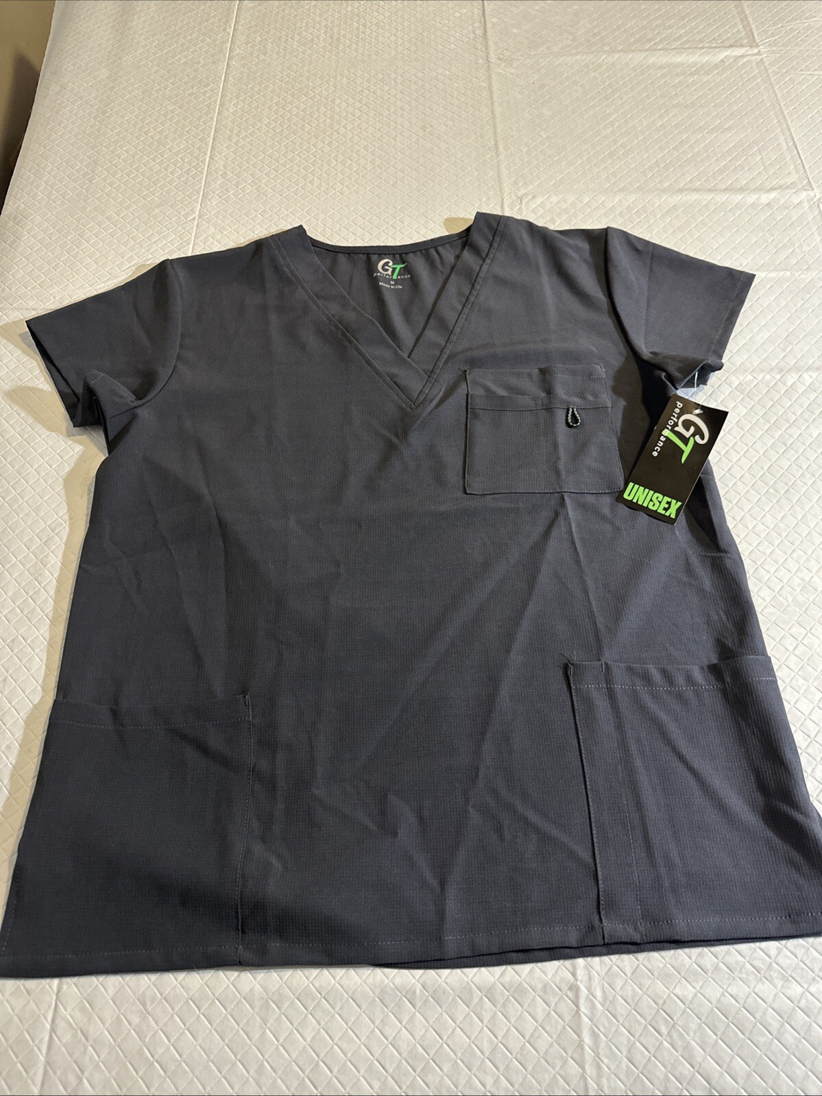GT Performance Unisex Women’s 3 Pocket V-Neck Scrub Top Steel Gray NWT Size M