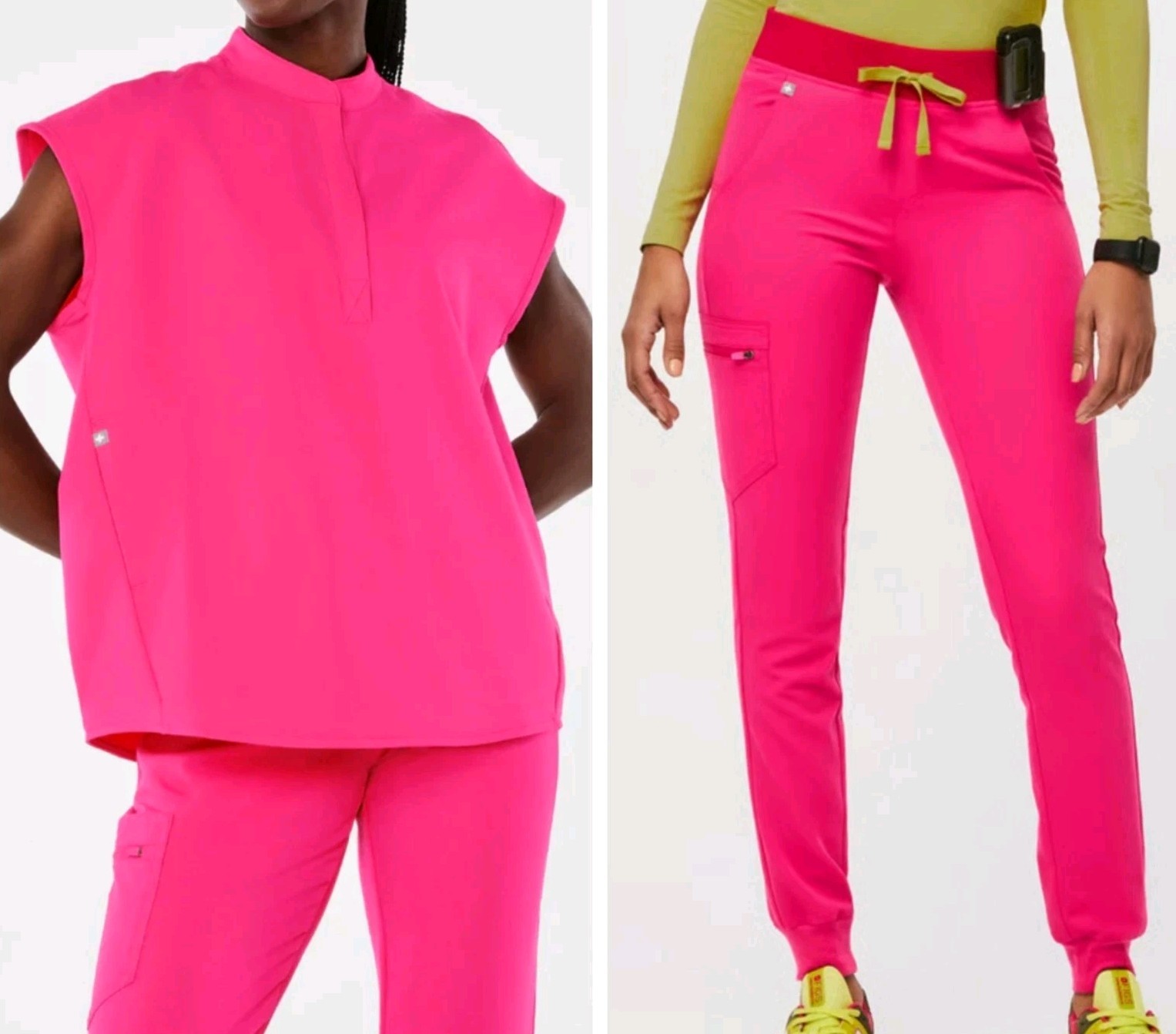 FIGS Set, Rafaela Oversized Scrub Top XXS W/ Zamora Joggers XSP, Shocking Pink