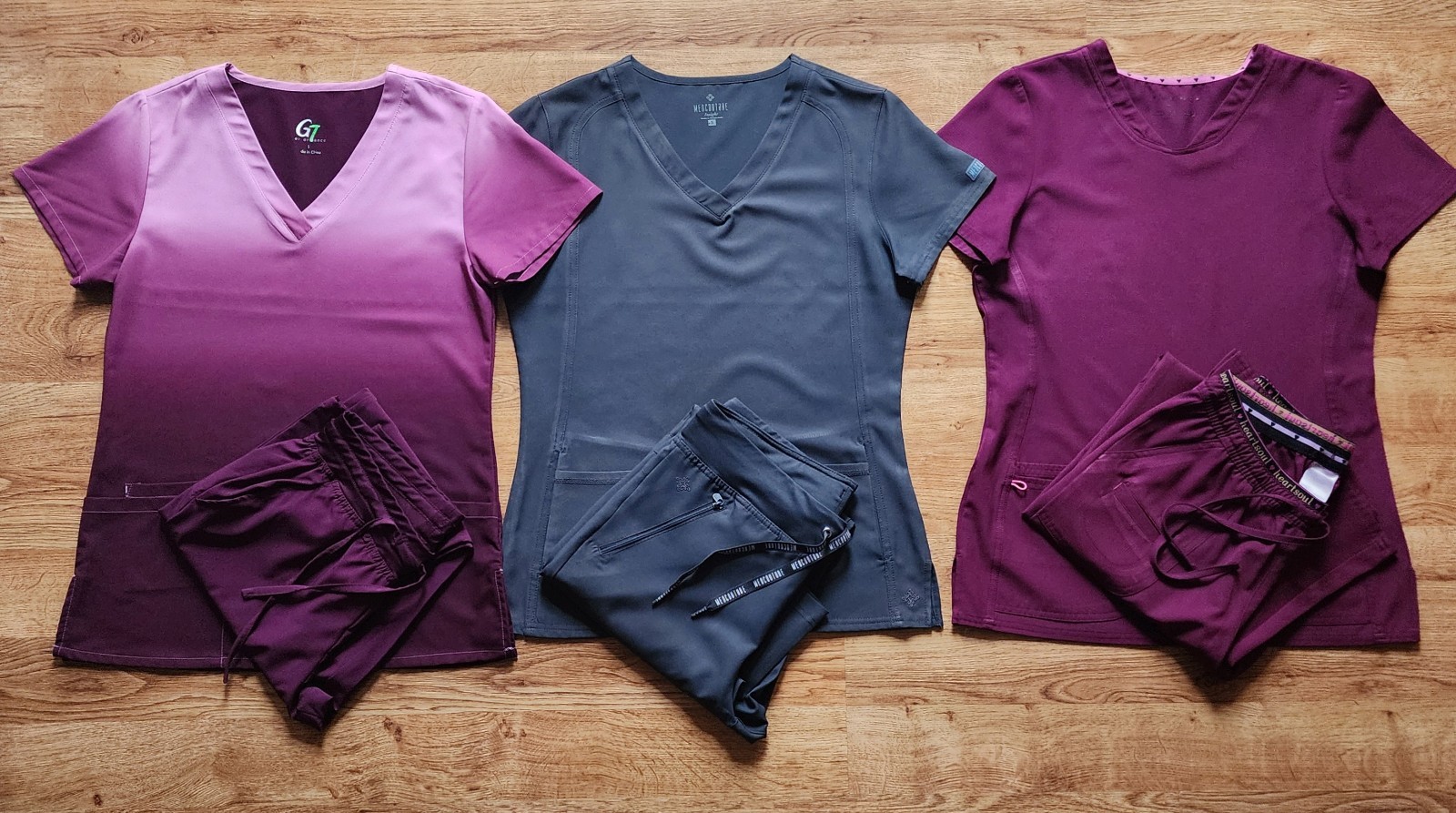 Lot of 3 Sets of Scrubs, Tops & Bottoms Women’s Small MC, Heartsoul, GT