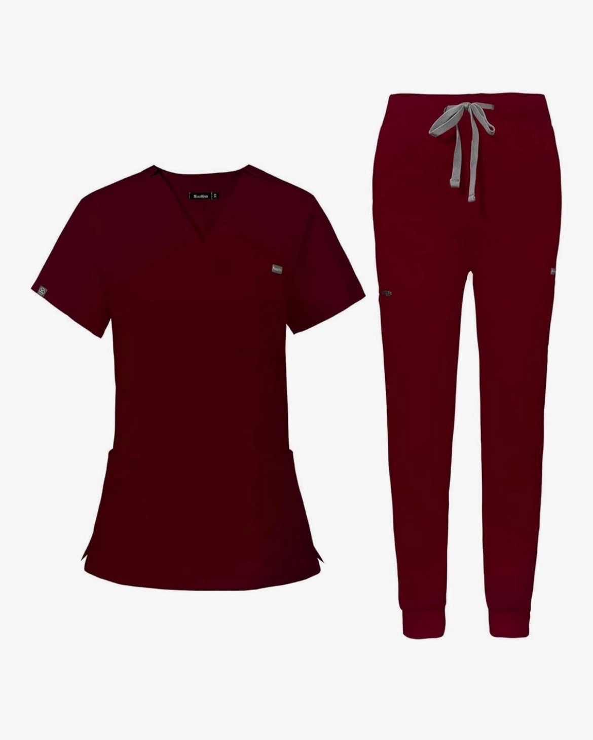 NiaaHinn Womens Scrub 2 Med Burgundy Jogger NWOT