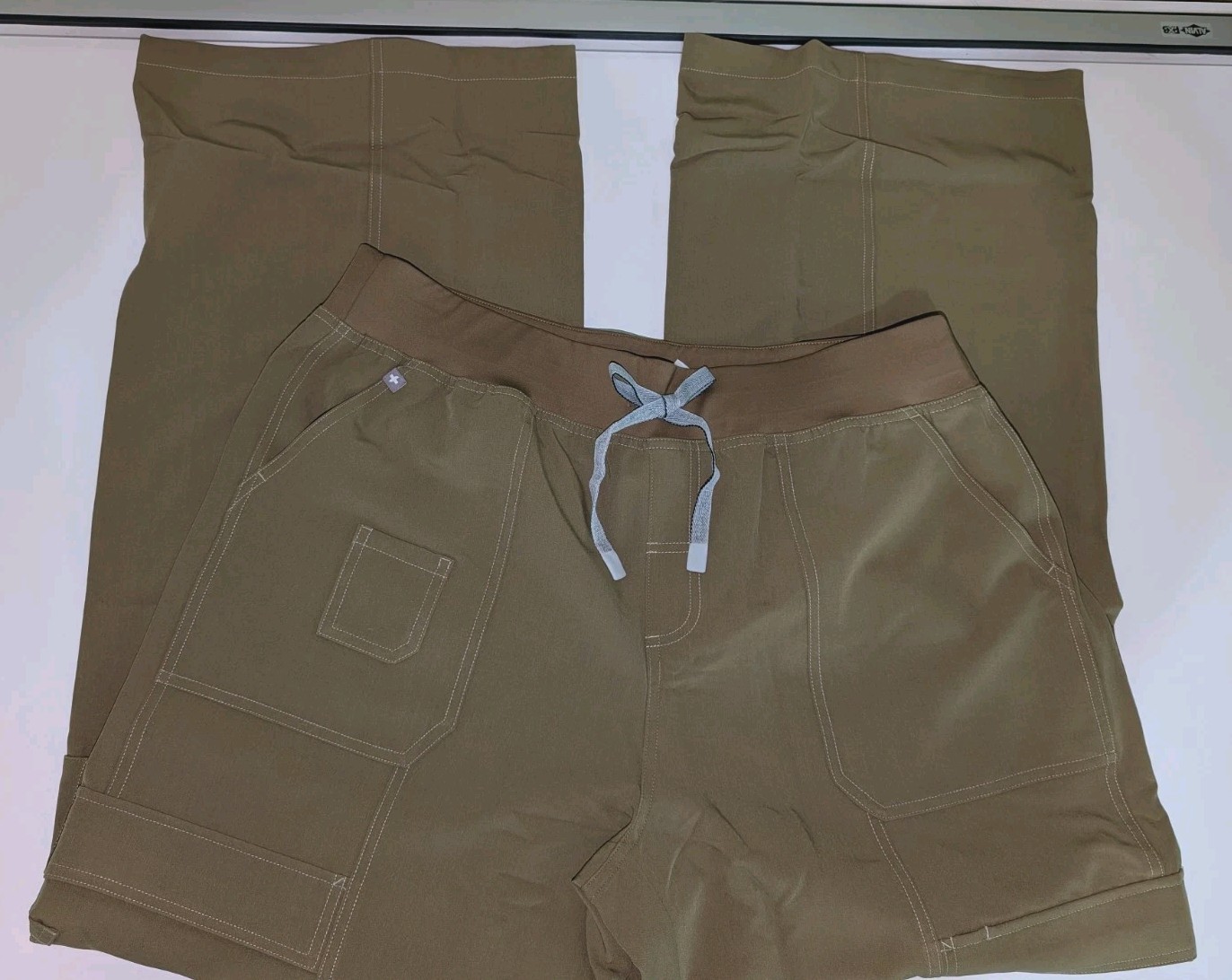 Figs Scrub Pants Martini Olive Mae Wide Leg Cargo Yoga Waist 2XL Tall NWT