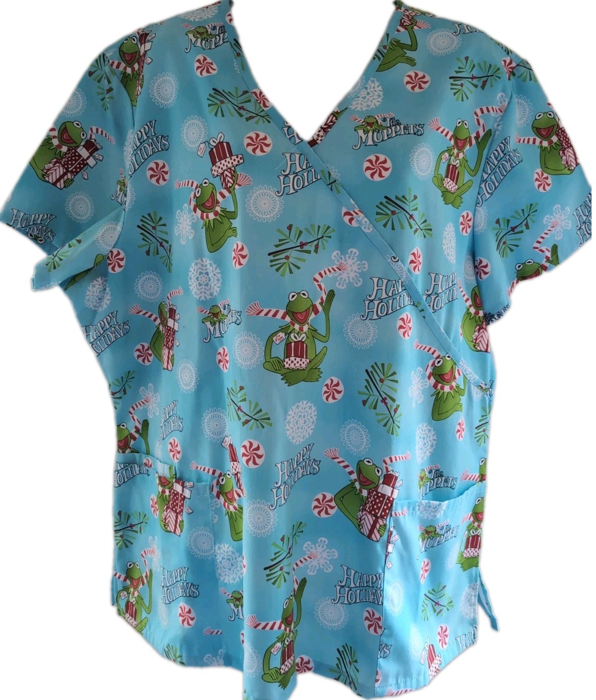DISNEY Woman’s Holiday Pullover Scrub Top Featuring Kermit the Frog- Size XL
