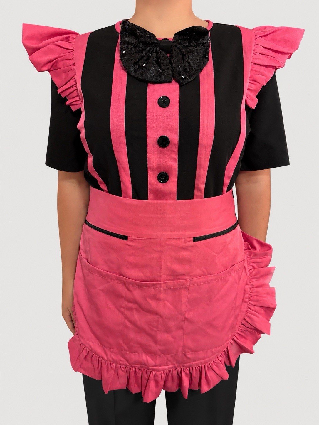 NEW Pink & Black Maid Cafe Uniform Shirt & Apron Set – 2 Piece Outfit