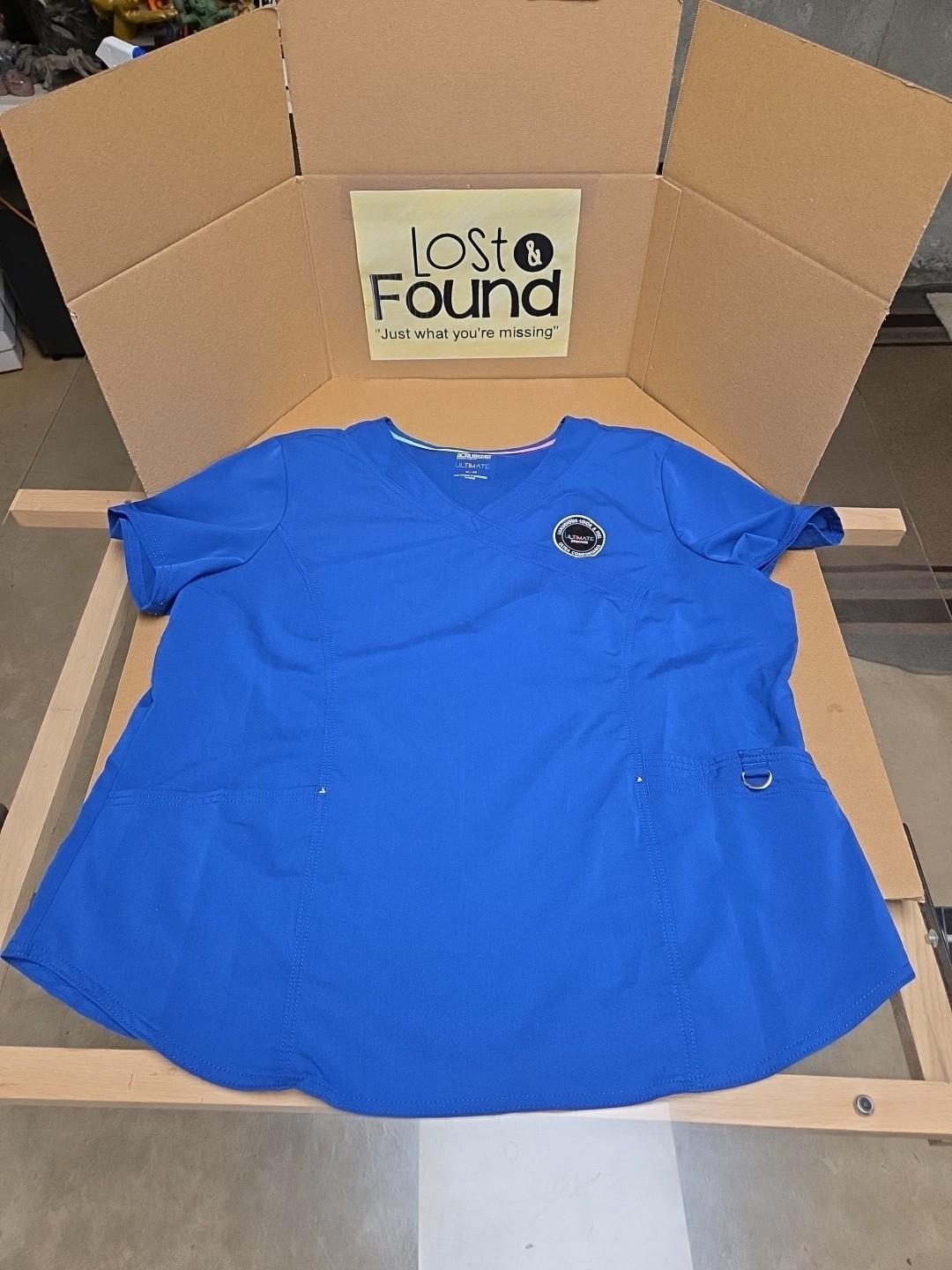 Womens 2XL Solid Blue Scrub Top Mock Wrap V Neck Premium Ultimate Scrubstar