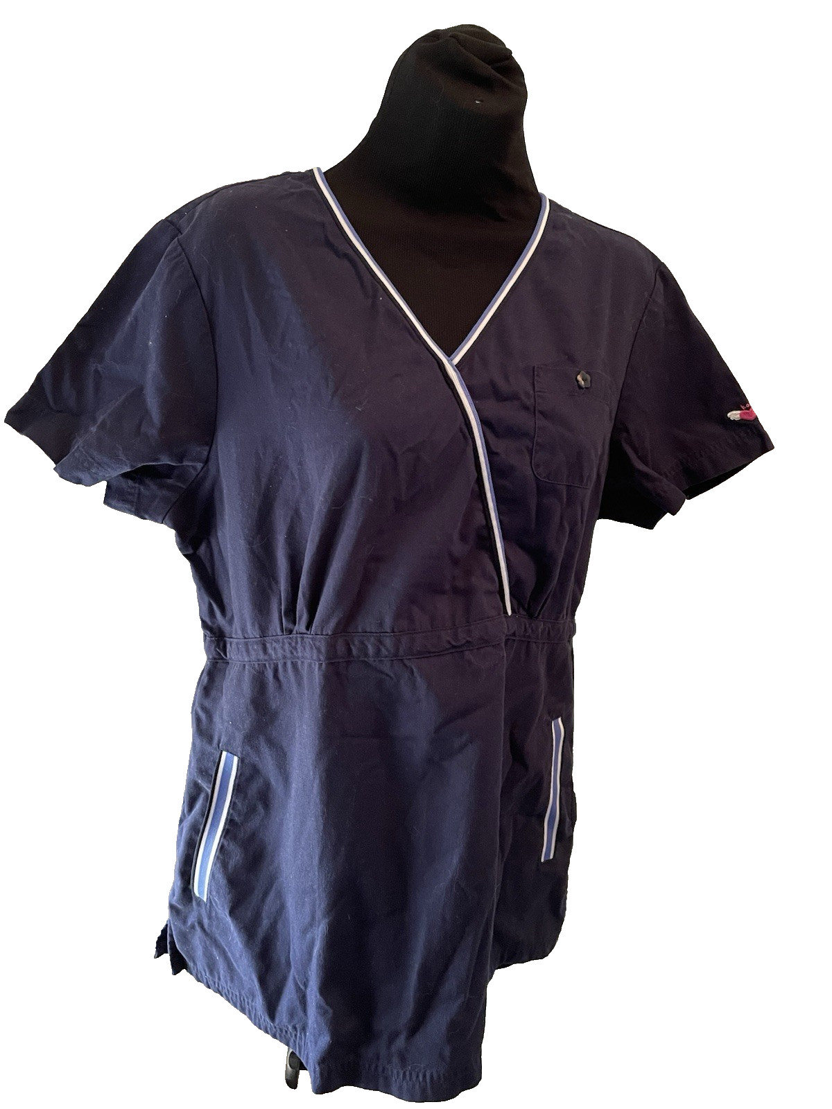 Koi Scrub Top Navy Kathy Peterson Cotton/Poly Blend Pockets Nurse RN Size Large