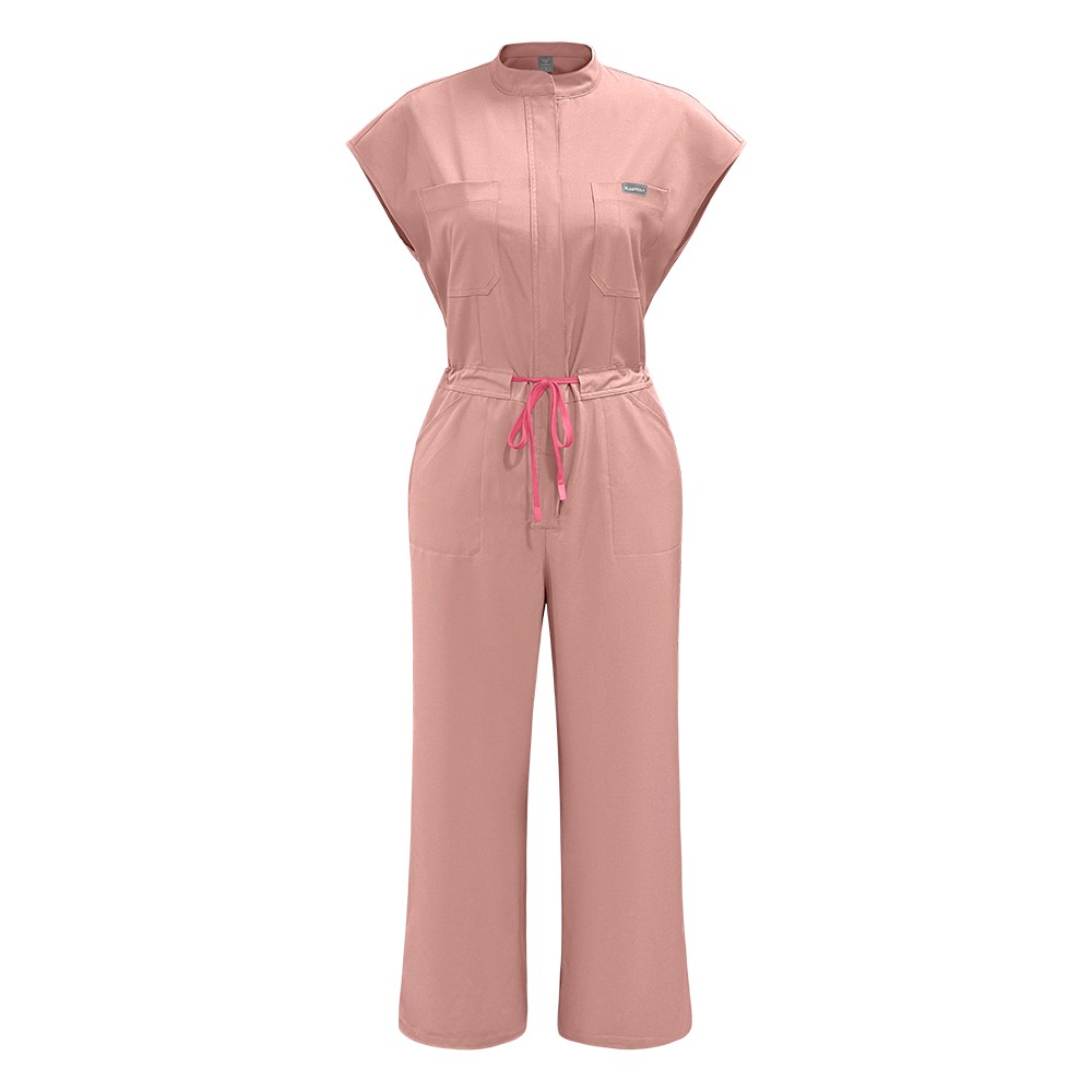 Women’s Wide-Leg Scrub Jumpsuit with Zipper & Comfortable Fit – Medical Style