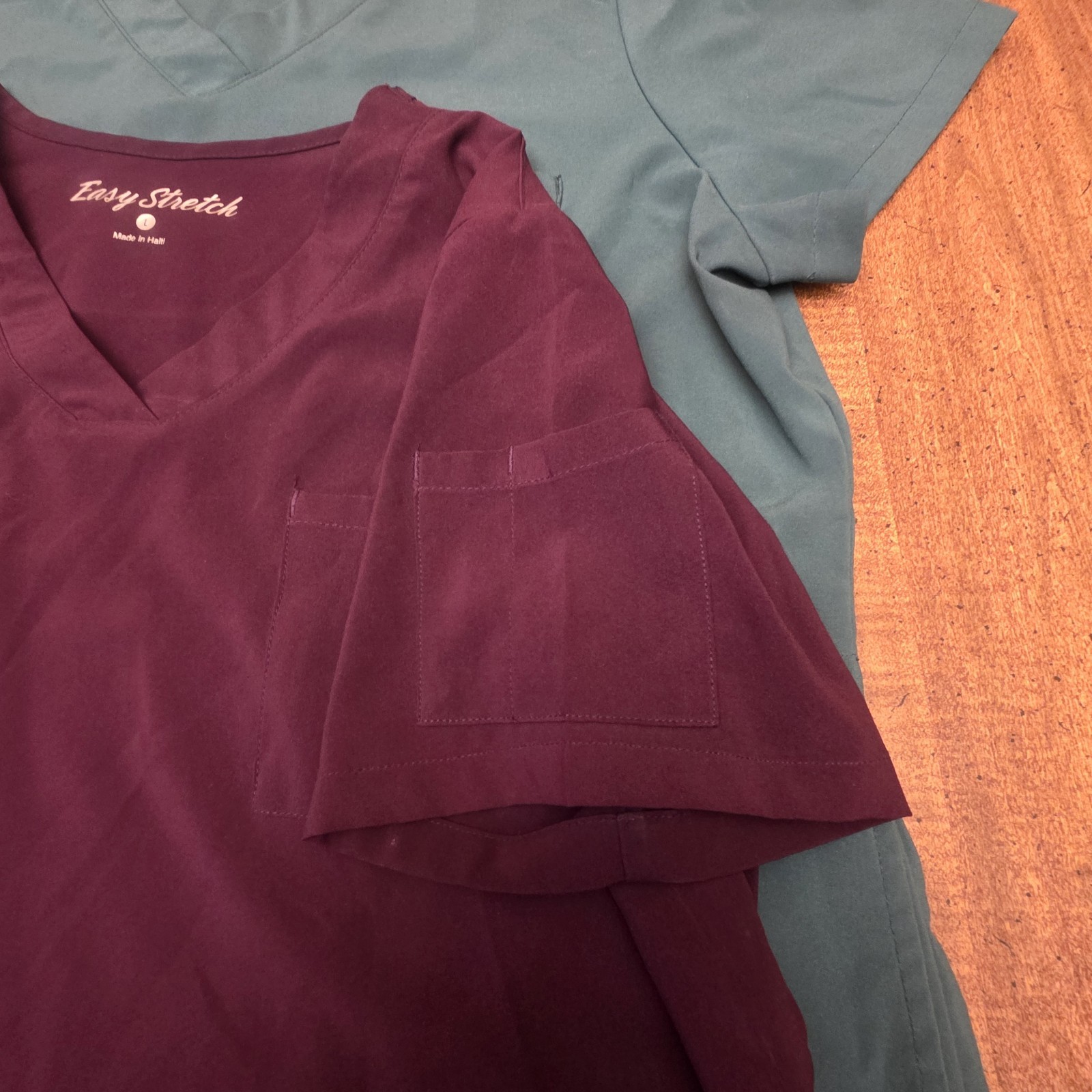 LOT OF 2 Easy Stretch Women’s L Scrub Top NURSING NURSE RN MEDICAL TOPS POCKETS