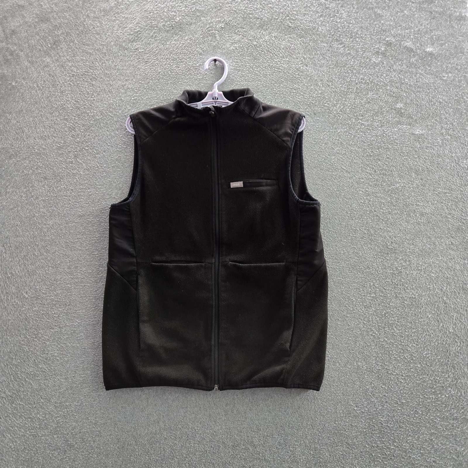 FIGS Men Jacket M Black Vest Fleece ON Shift Zipper Sleeveless Logo