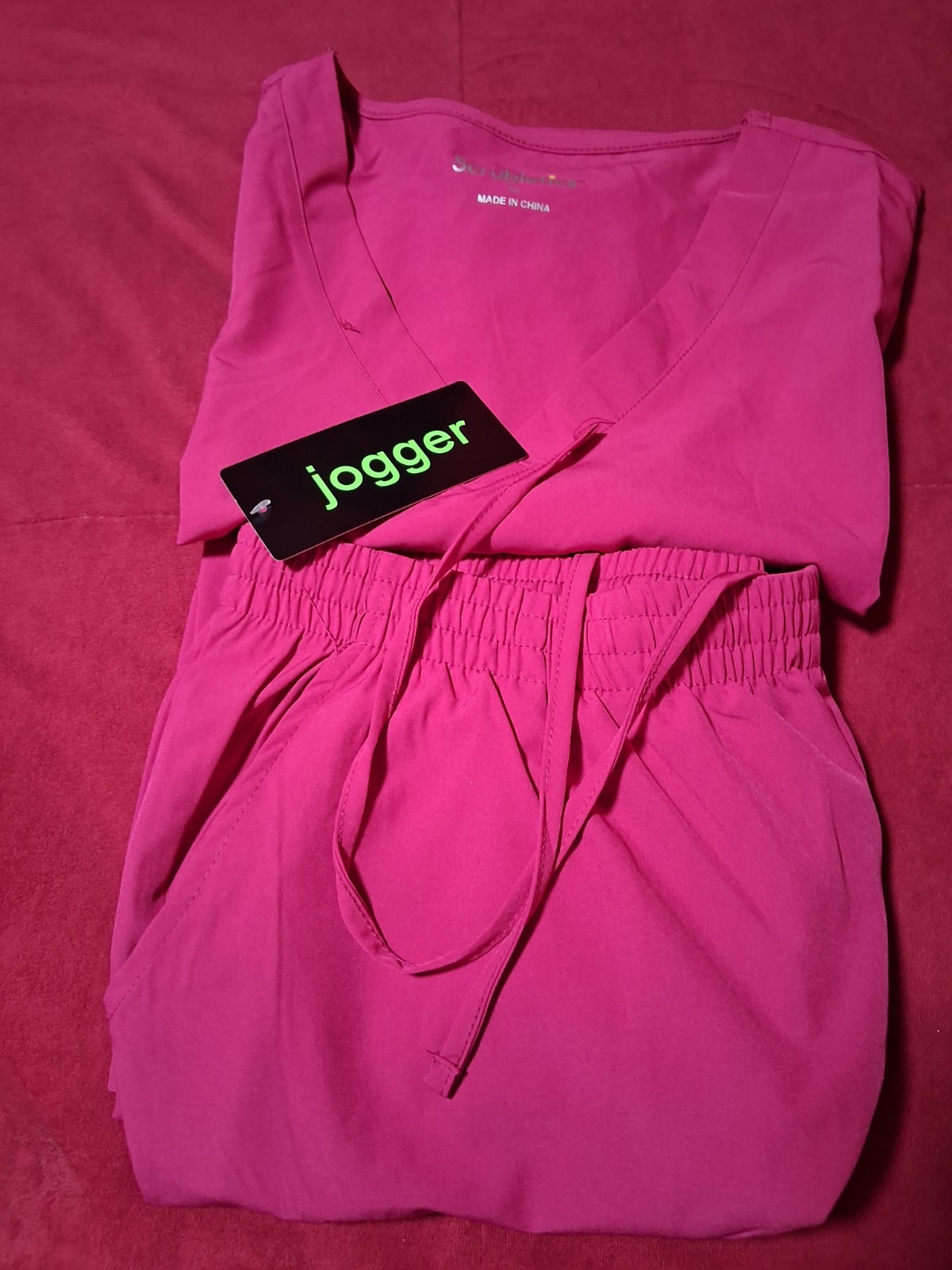 Scrubletics Women’s XL Pink Solid Scrub Set V-Neck Top Jogger Pants Microfiber