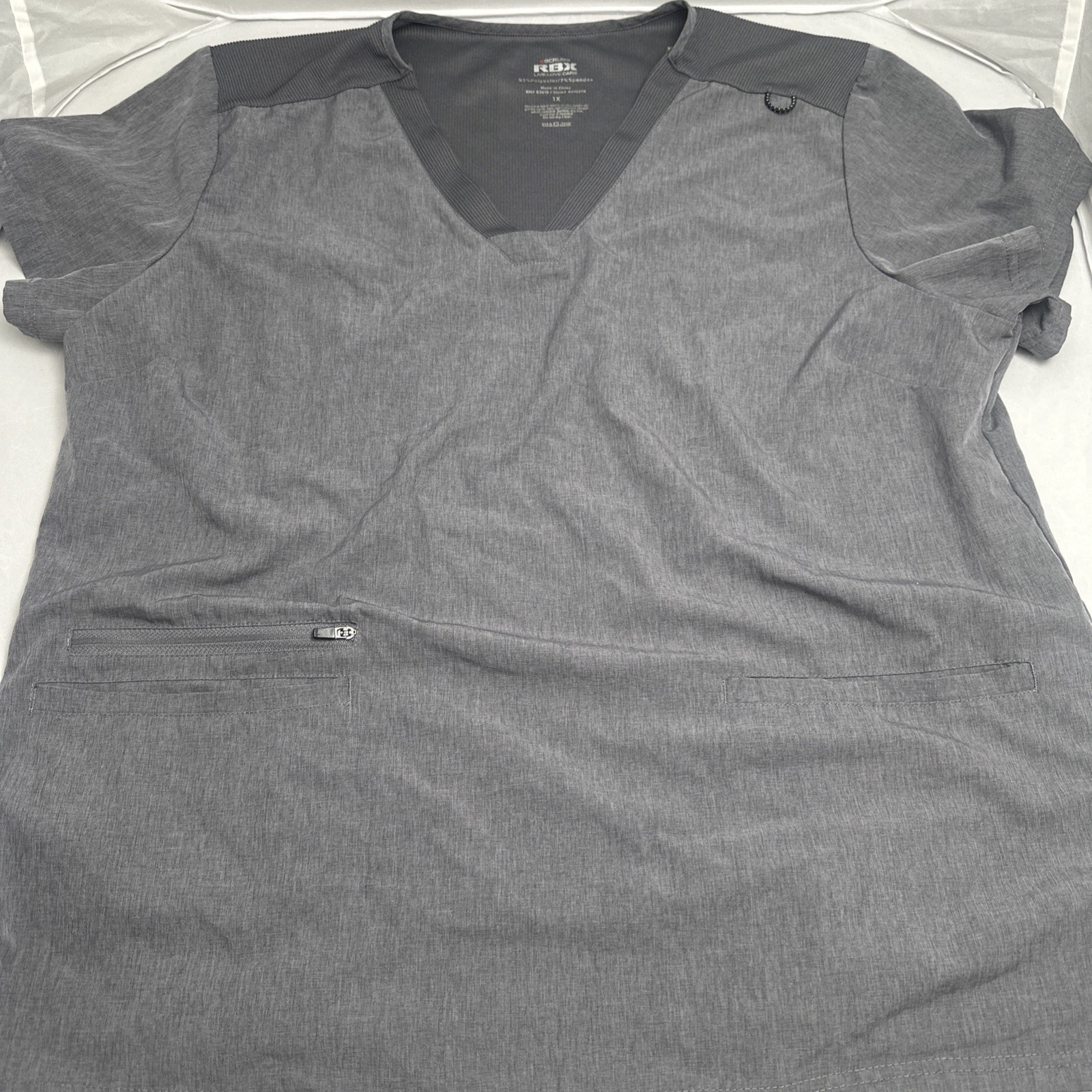 RBX Live Love Care Gray Scrub Top Women’s 1X RX1097X Stretch Medical Uniform Top