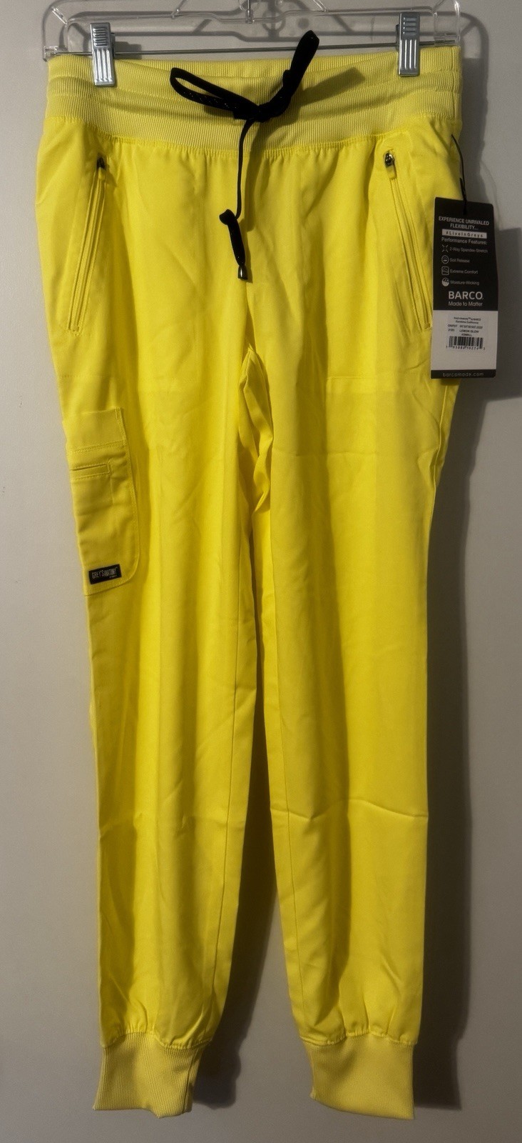 Grey’s Anatomy by Barco Womens XS Jogger Scrub Pants Lemon Glow Stretch Pocket