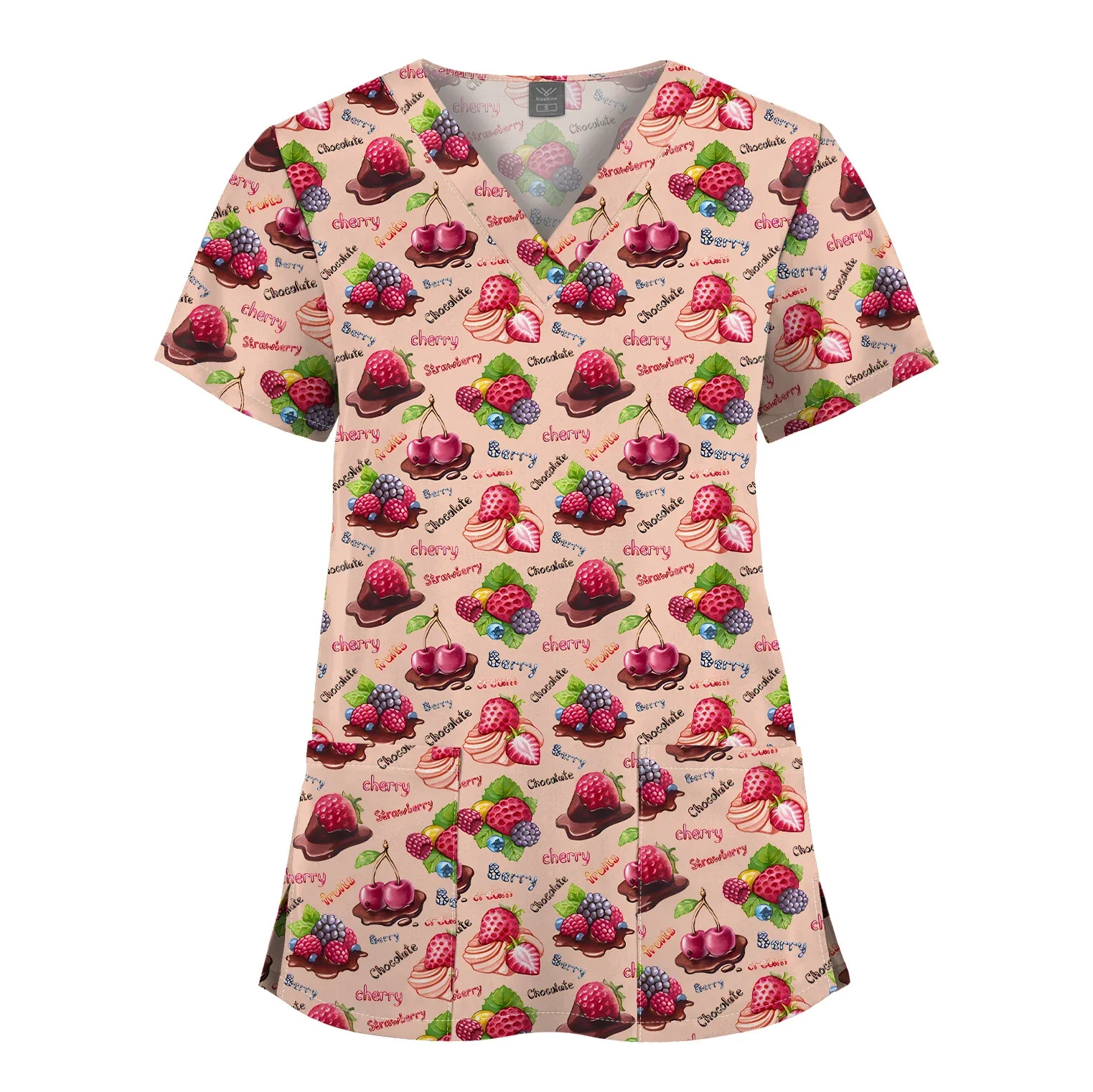 New Unisex Printed Scrub Tops Women Men Medical Nursing V-Neck Short Sleeve Girl