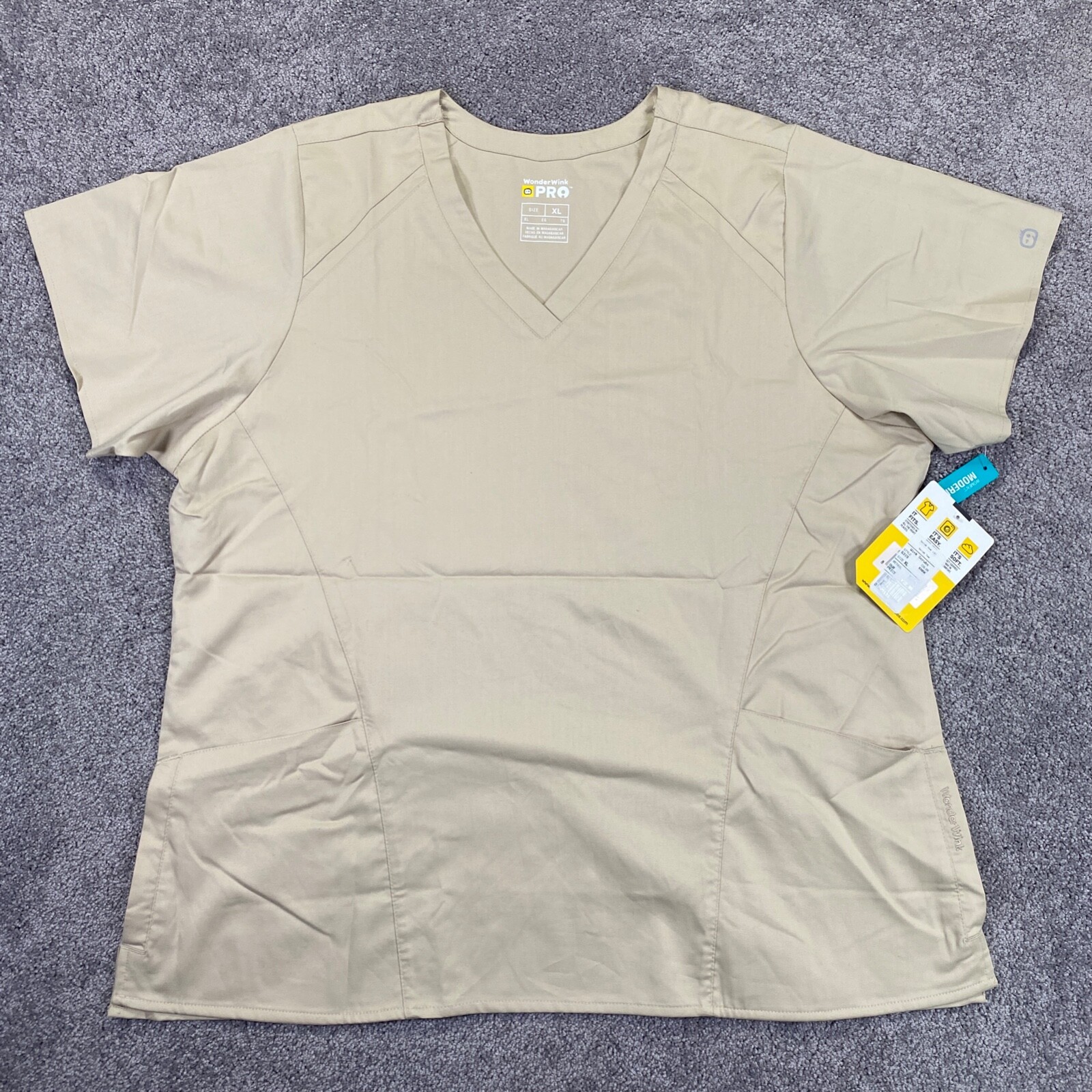 WonderWink Pro Scrub Top Womens XL Khaki Tan 6319 Modern Fit Stretch NWT