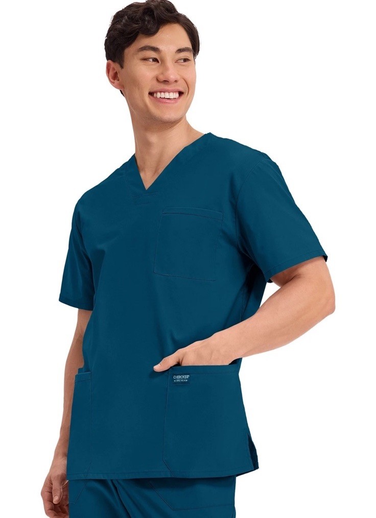 Scrubs Cherokee Workwear Men V Neck Top WW695 CAR Caribbean Blue NWT Size Medium
