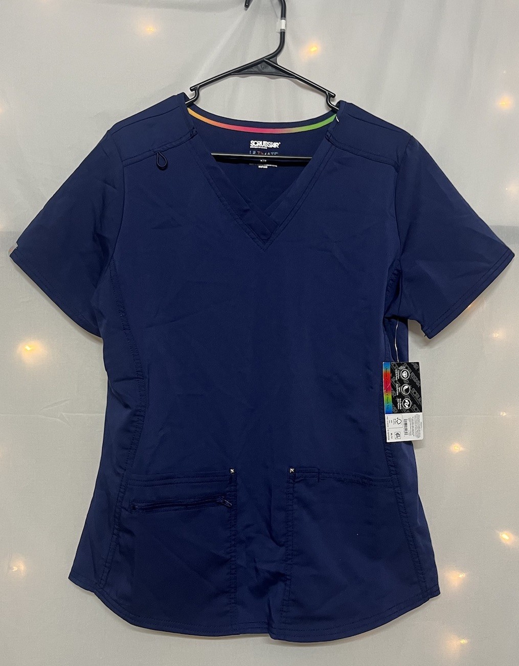 Women’s Scrubstar Ultimate Criss Cross V-Neck M Scrub Top Stretch Blue NWT