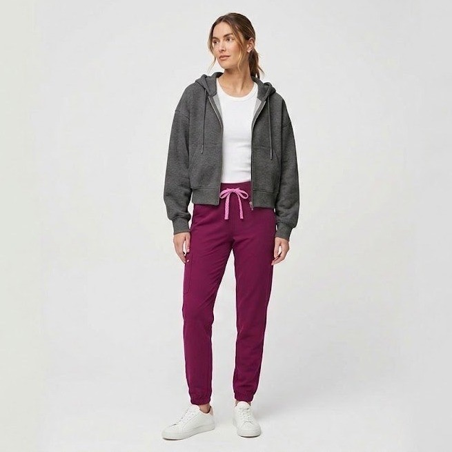 FIGS Boston Slim Tall Jogger Scrub Pants Womens XXS Dark Magenta NEW