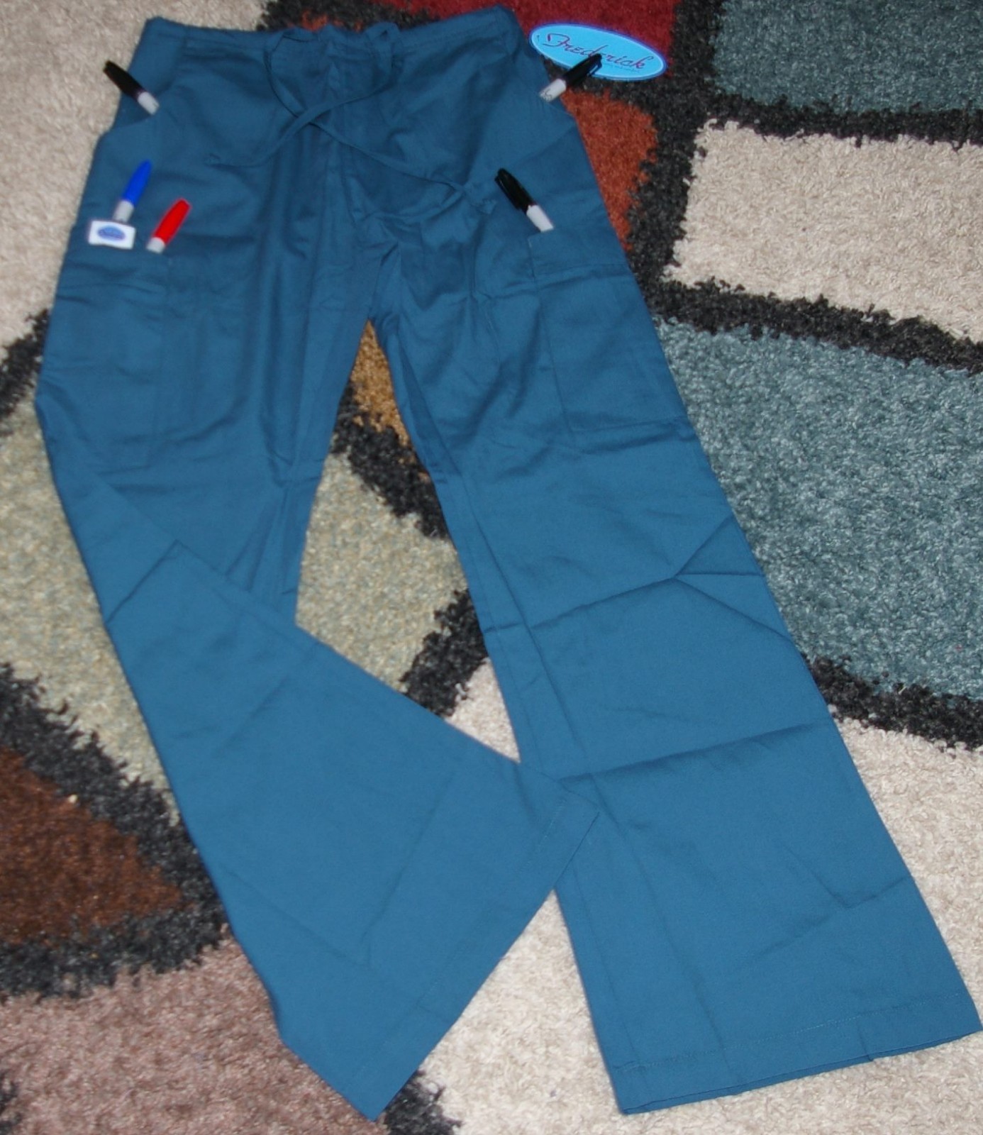 Frederick Drawstring Cargo 6 pocket Flare Scrub Pant Elastic back Size XL – 2X