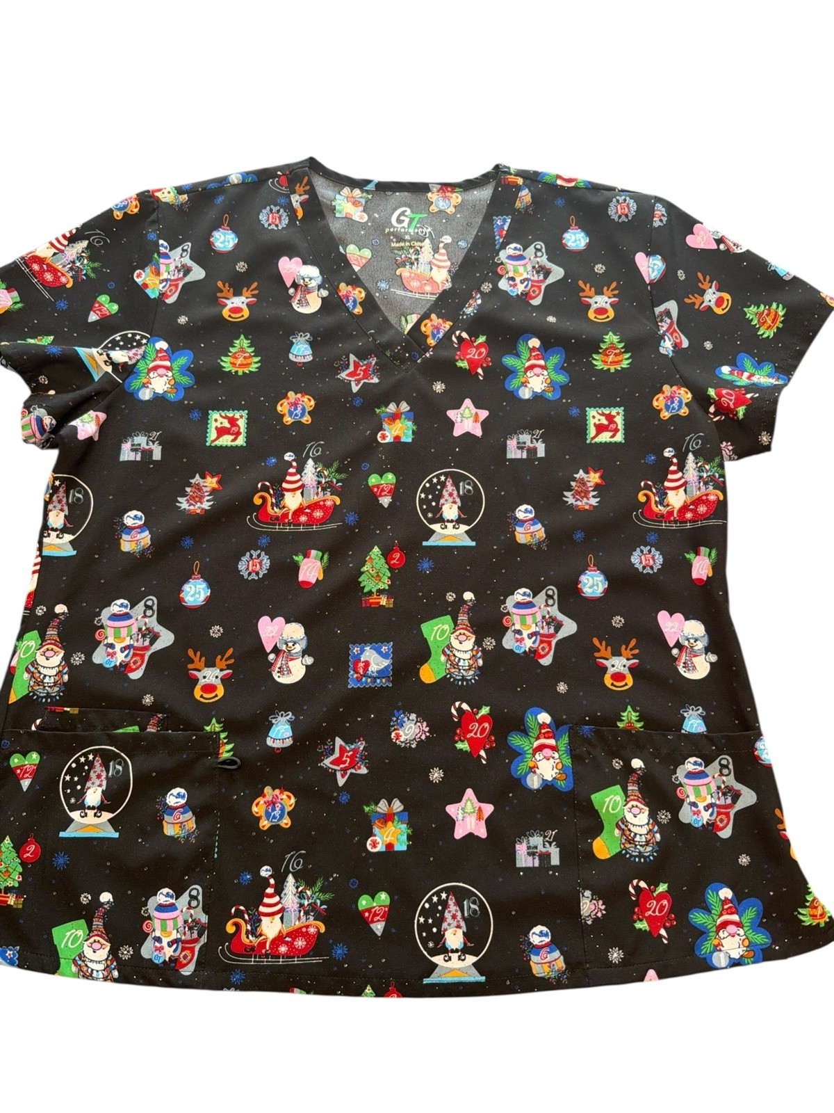 GT performance Medical Nursing Scrub Countdown to Christmas XL scrub top NWOTS