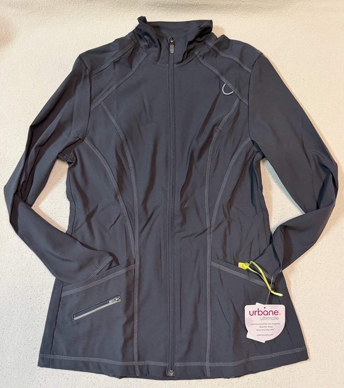 URBANE ALIGN stretch 3 pocket full zip women’s light scrub jacket-Charcoal- S