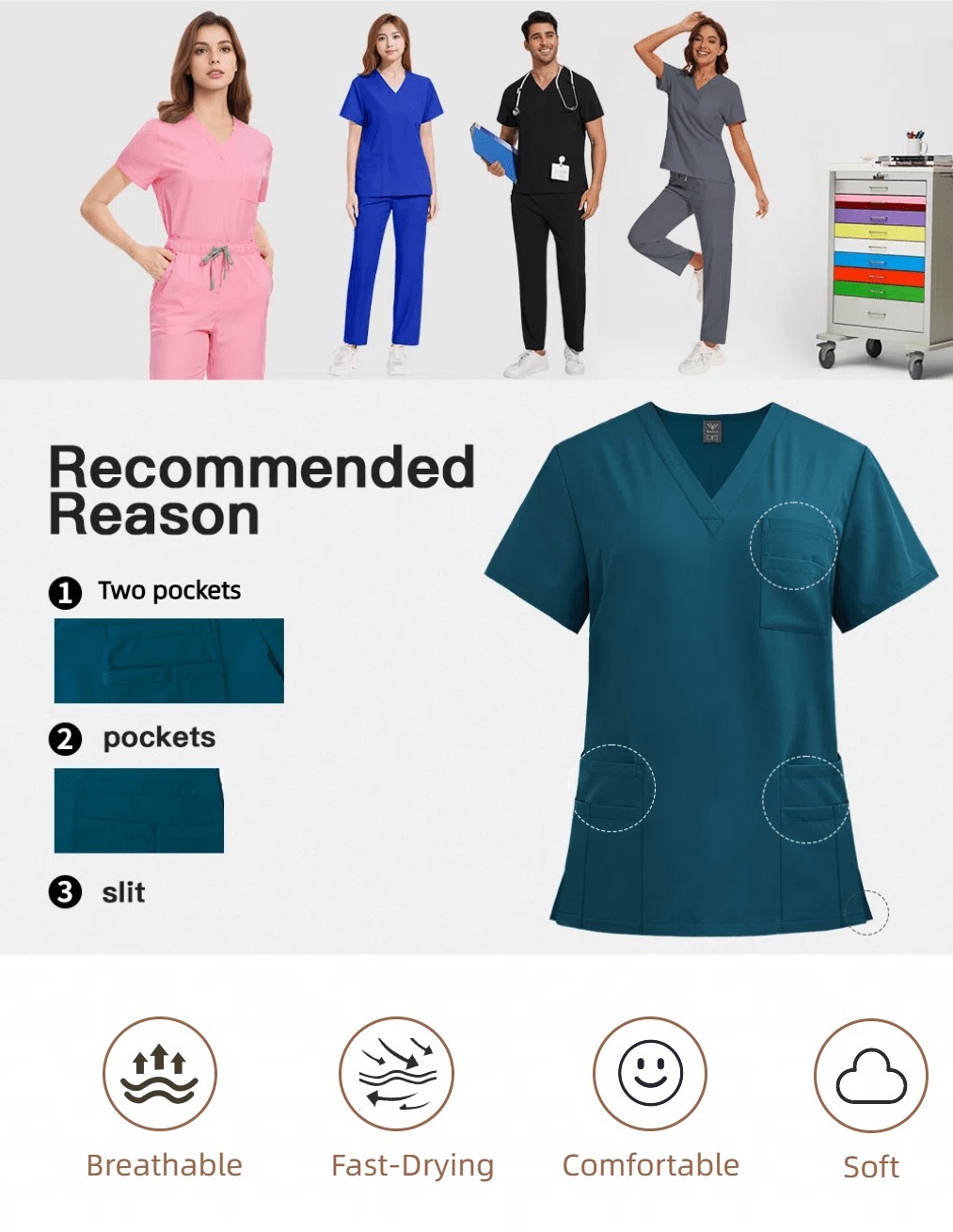 Women’s V-Neck Scrub Set Stretchy Nurse Uniform With Jogger Pants Multi Pockets