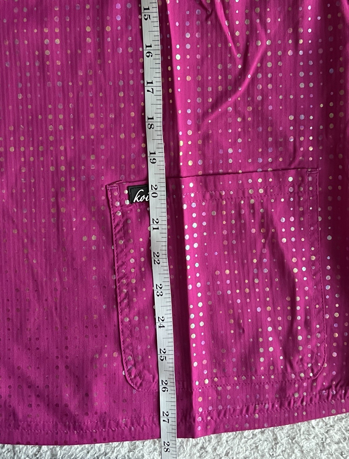 Koi Lite Scrub Top Women’s Large Iridescent Azalea Pink Sparkle Nursing Medical