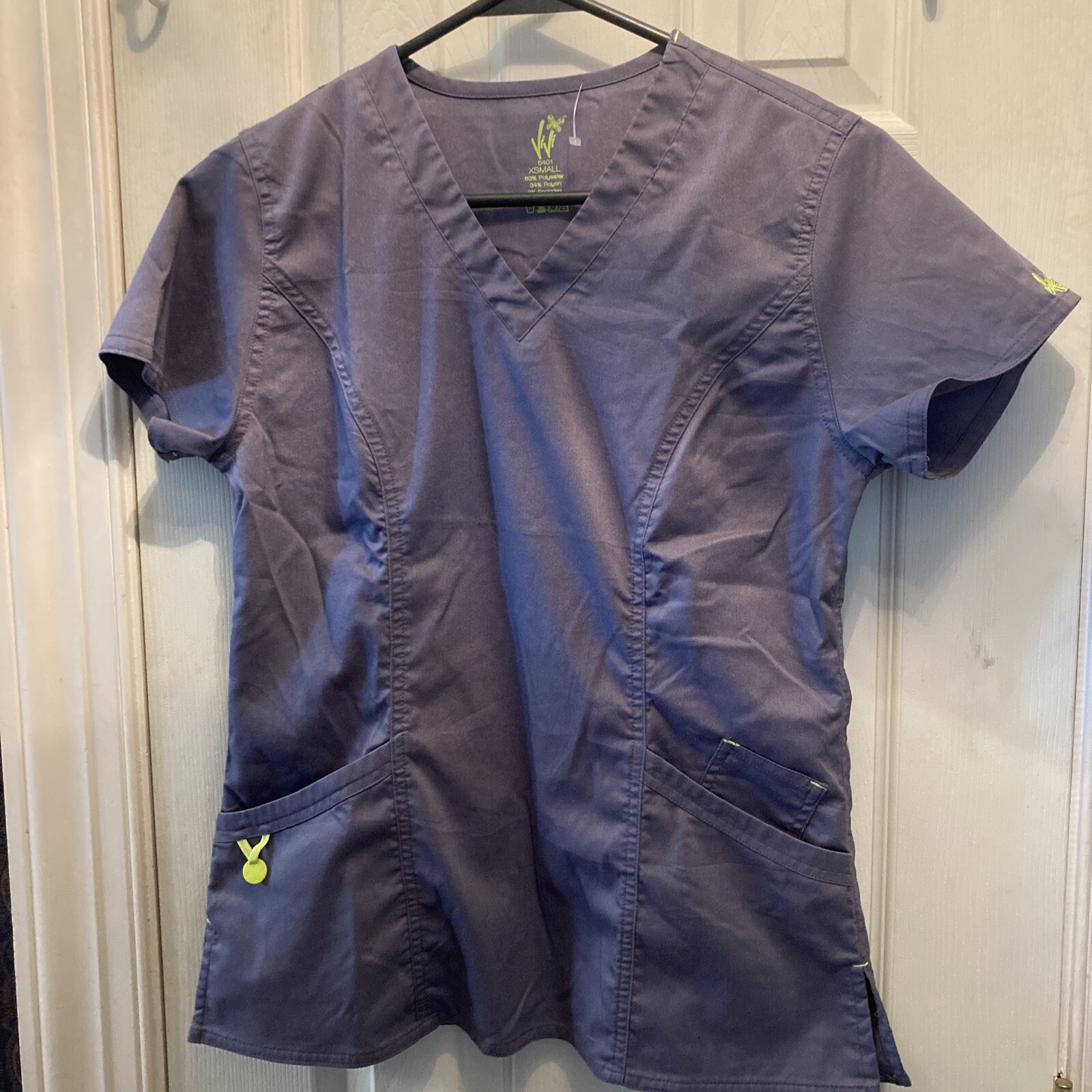 VIVI WOMENS BUTTERFLY SCRUBS TOP GRAY POLY RAYON SPANDEX 5401 SZ XS EUC